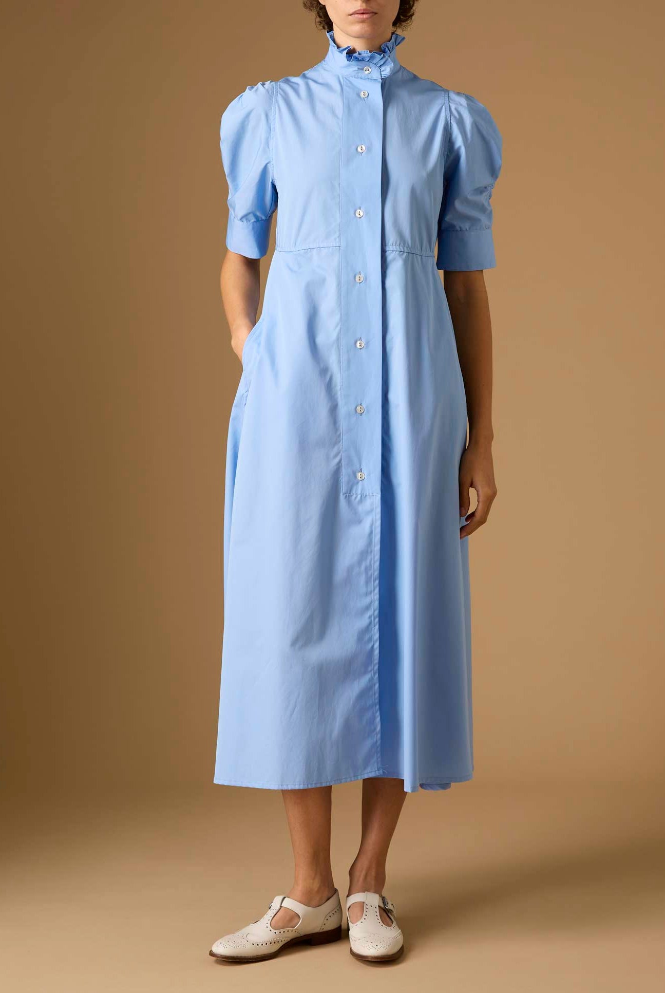 Venetia Plain Poplin Blue Dress by Thierry Colson