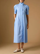 Venetia Plain Poplin Blue Dress by Thierry Colson