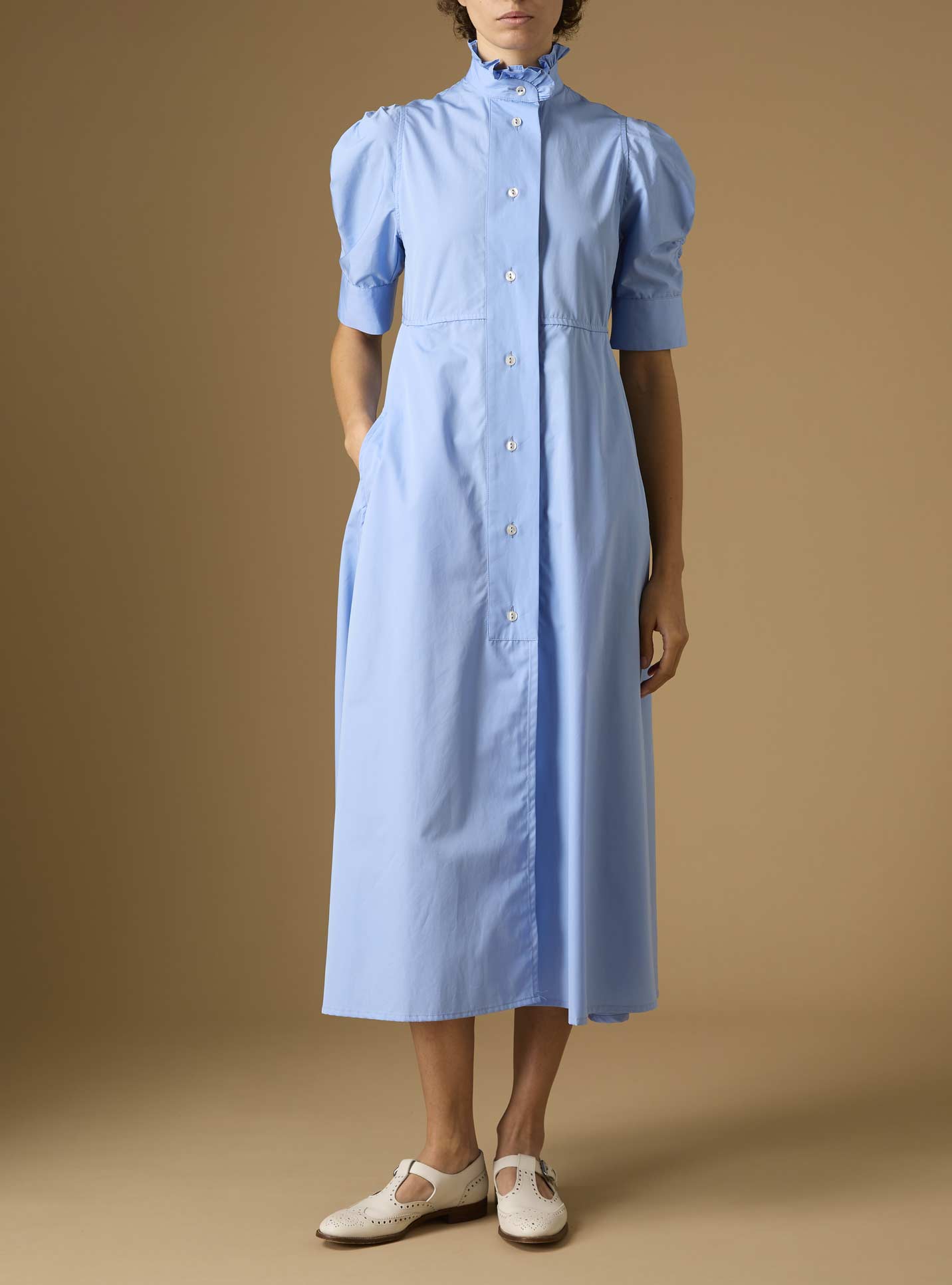 Venetia Plain Poplin Blue Dress by Thierry Colson