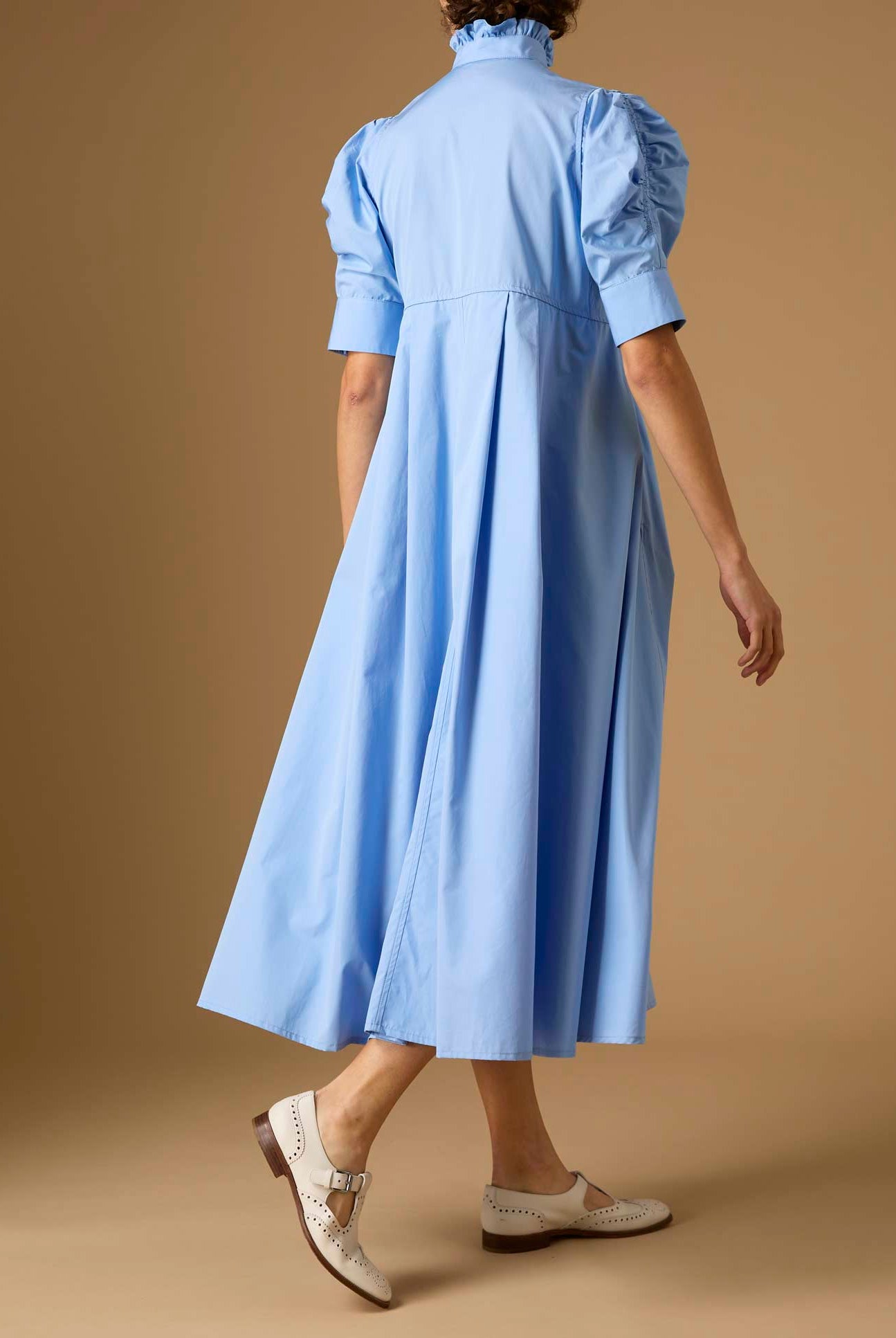 Back view of Venetia Plain Poplin Blue Dress by Thierry Colson