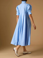 Back view of Venetia Plain Poplin Blue Dress by Thierry Colson