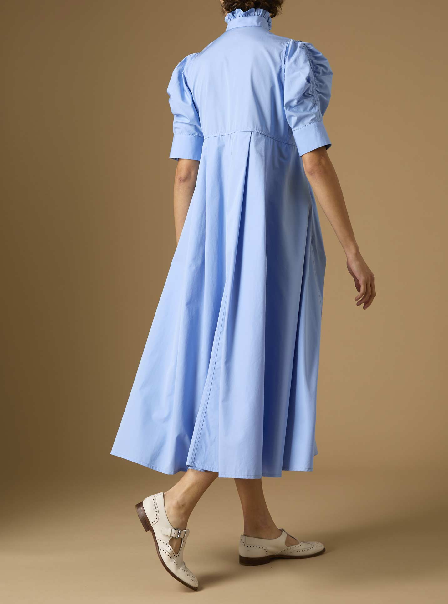 Back view of Venetia Plain Poplin Blue Dress by Thierry Colson