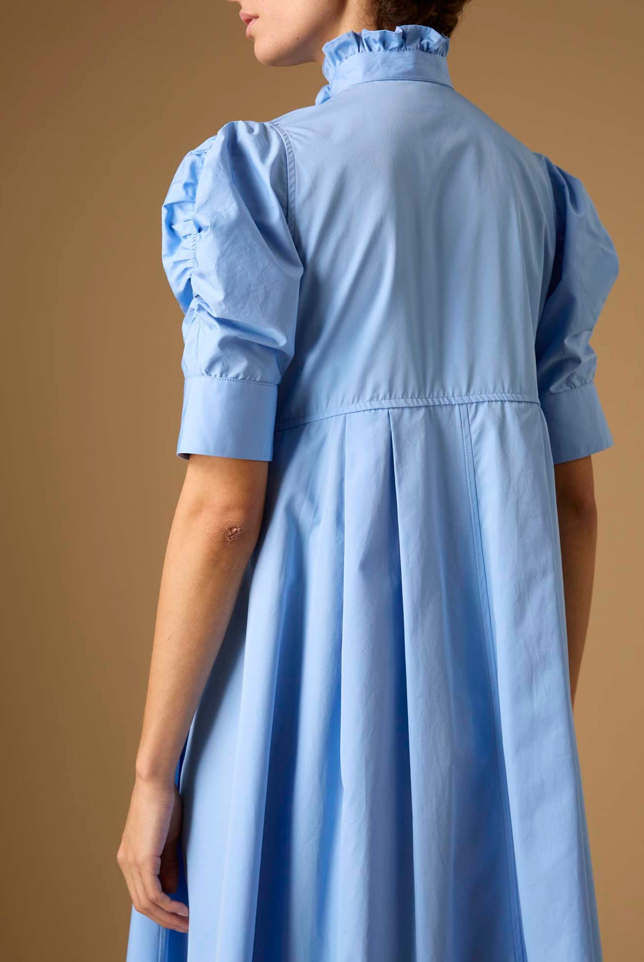 Back view detail of Venetia Plain Poplin Blue Dress by Thierry Colson