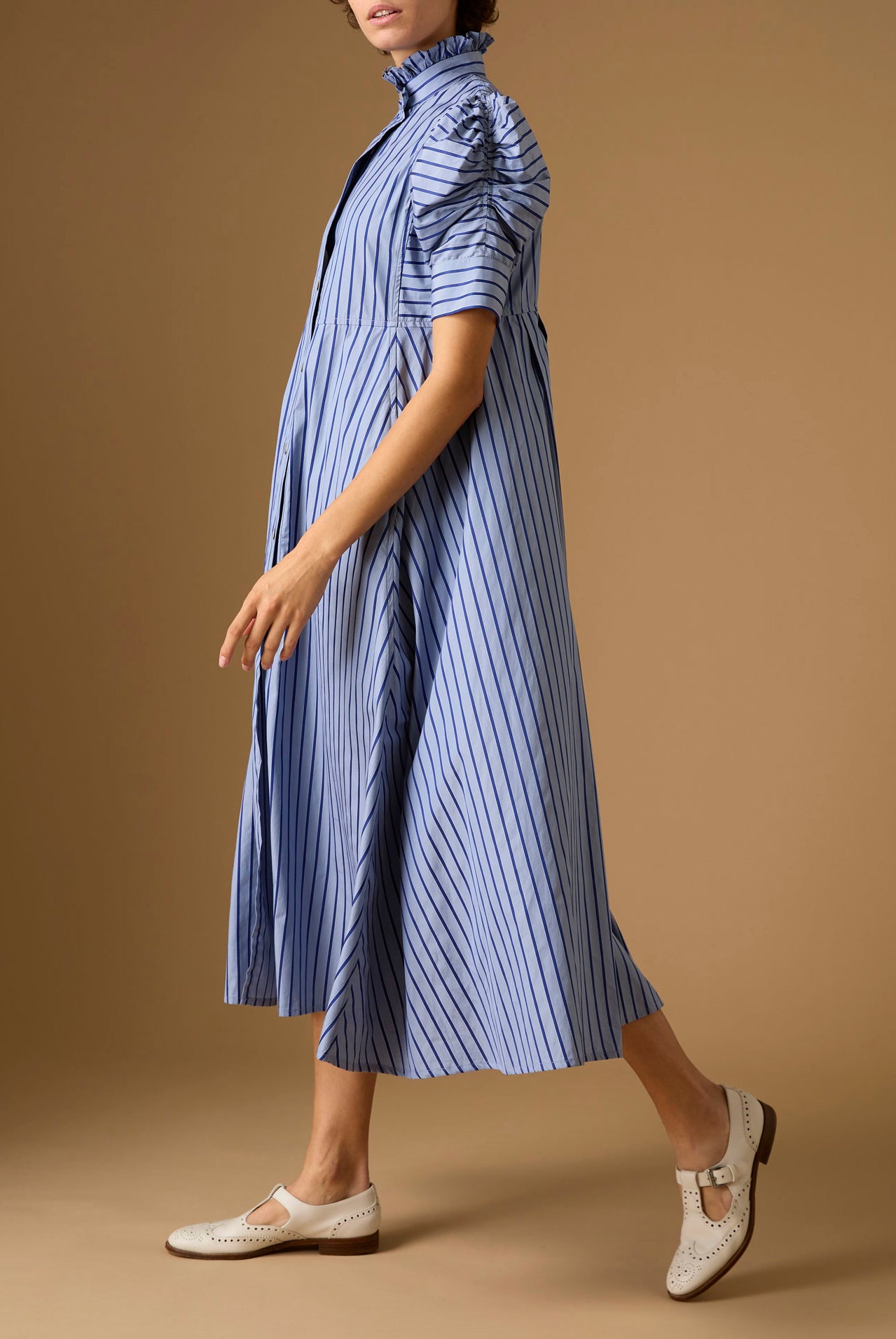 Side view Venetia Grey Navy Stripes Dress by Thierry Colson