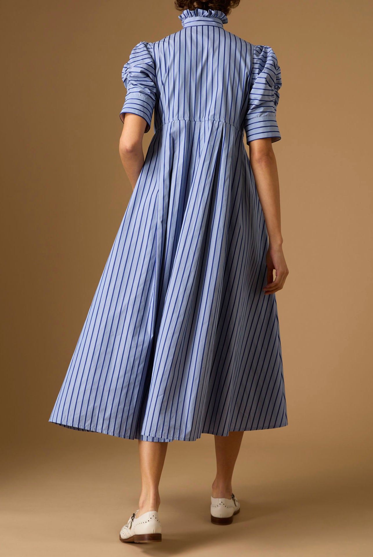 Back view Venetia Grey Navy Stripes Dress by Thierry Colson
