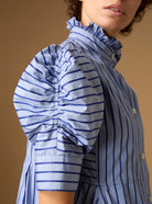 Close up of sleeve Venetia Grey Navy Stripes Dress by Thierry Colson