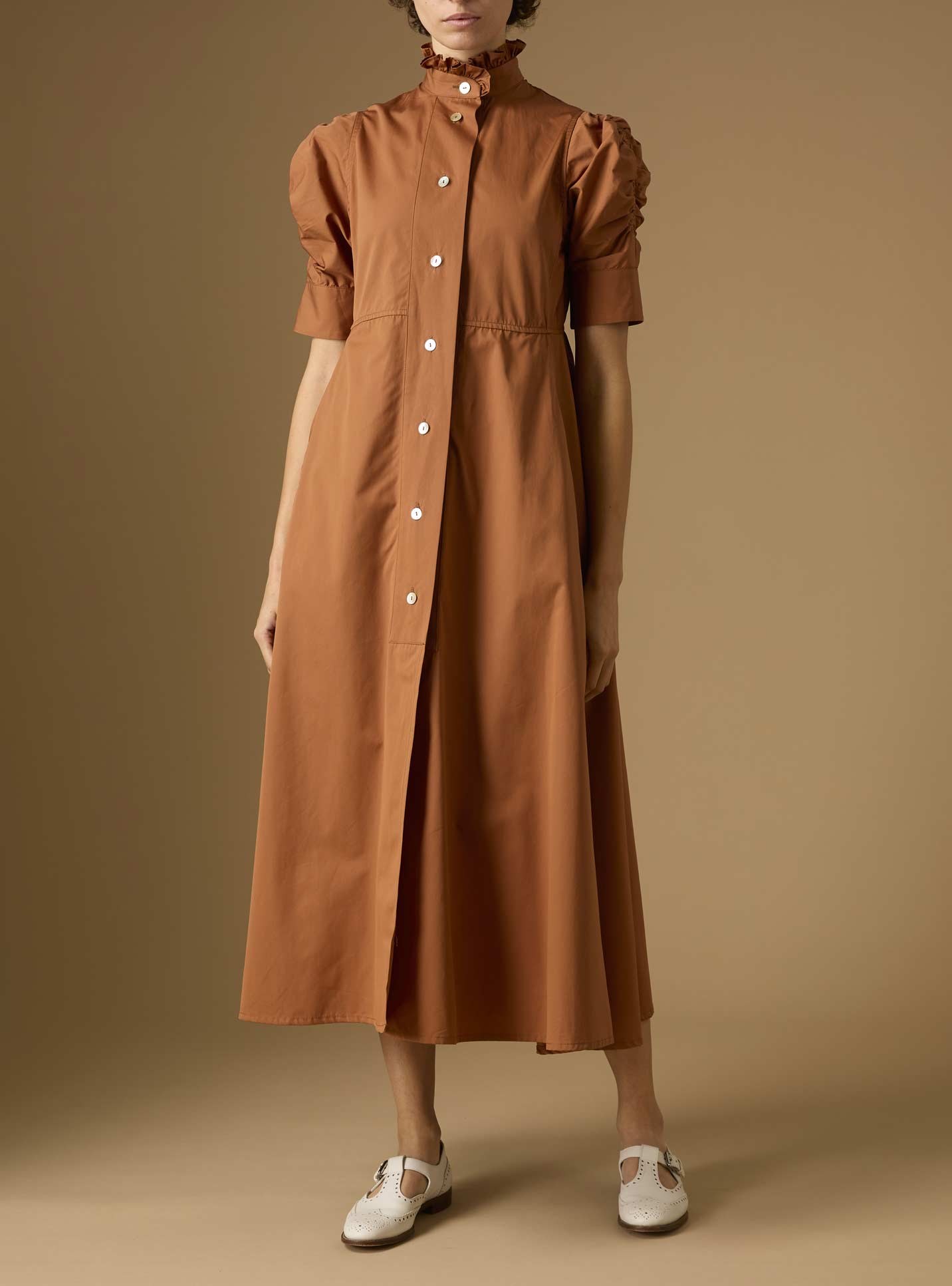 Venetia Plain Poplin Hazelnut Dress by Thierry Colson