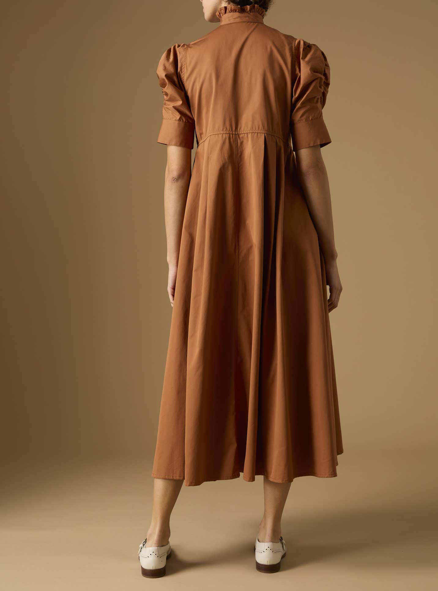 Back view of Venetia Plain Poplin Hazelnut Dress by Thierry Colson