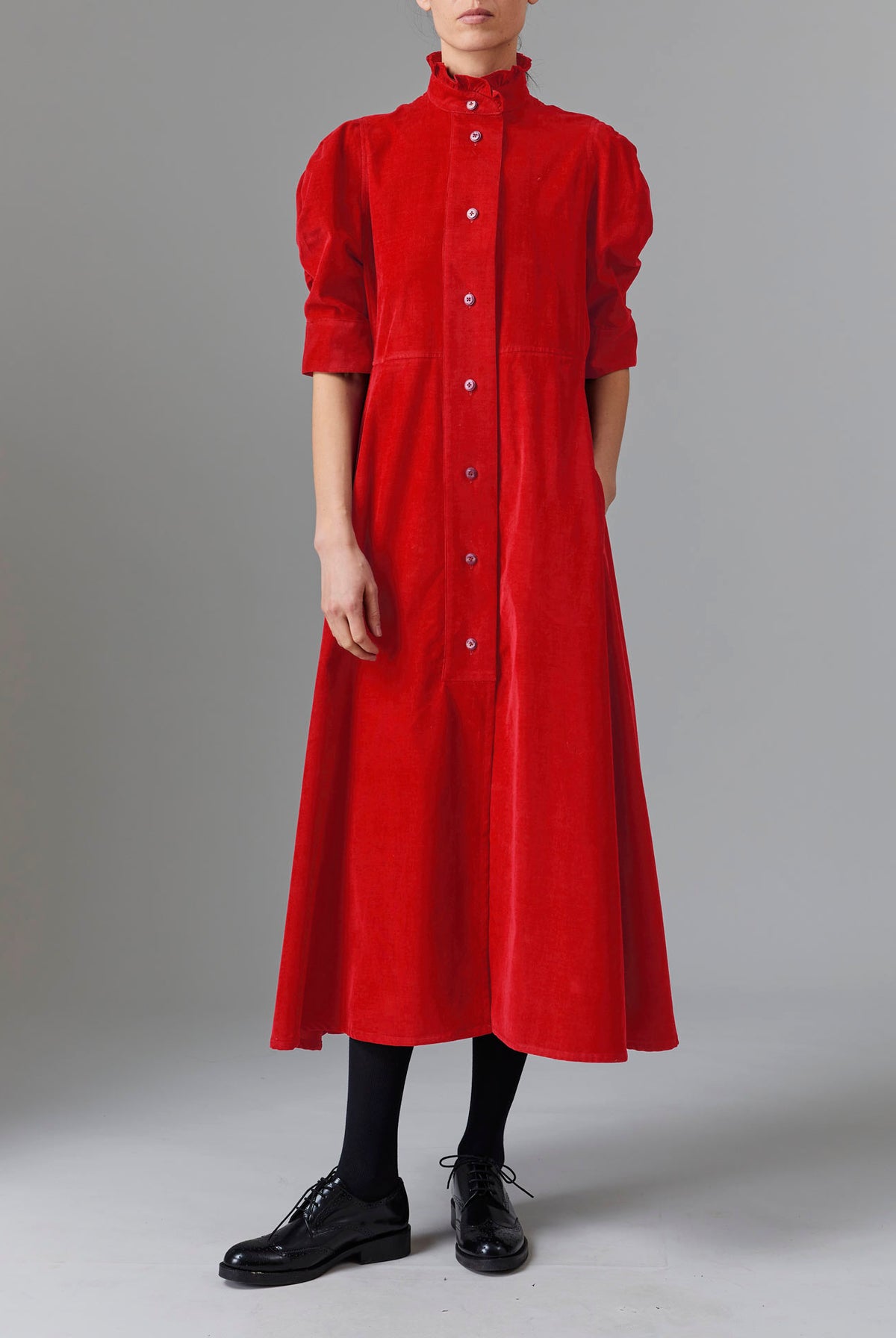 Front view of Venetia Red Dress - Tirolean Cord by Thierry Colson
