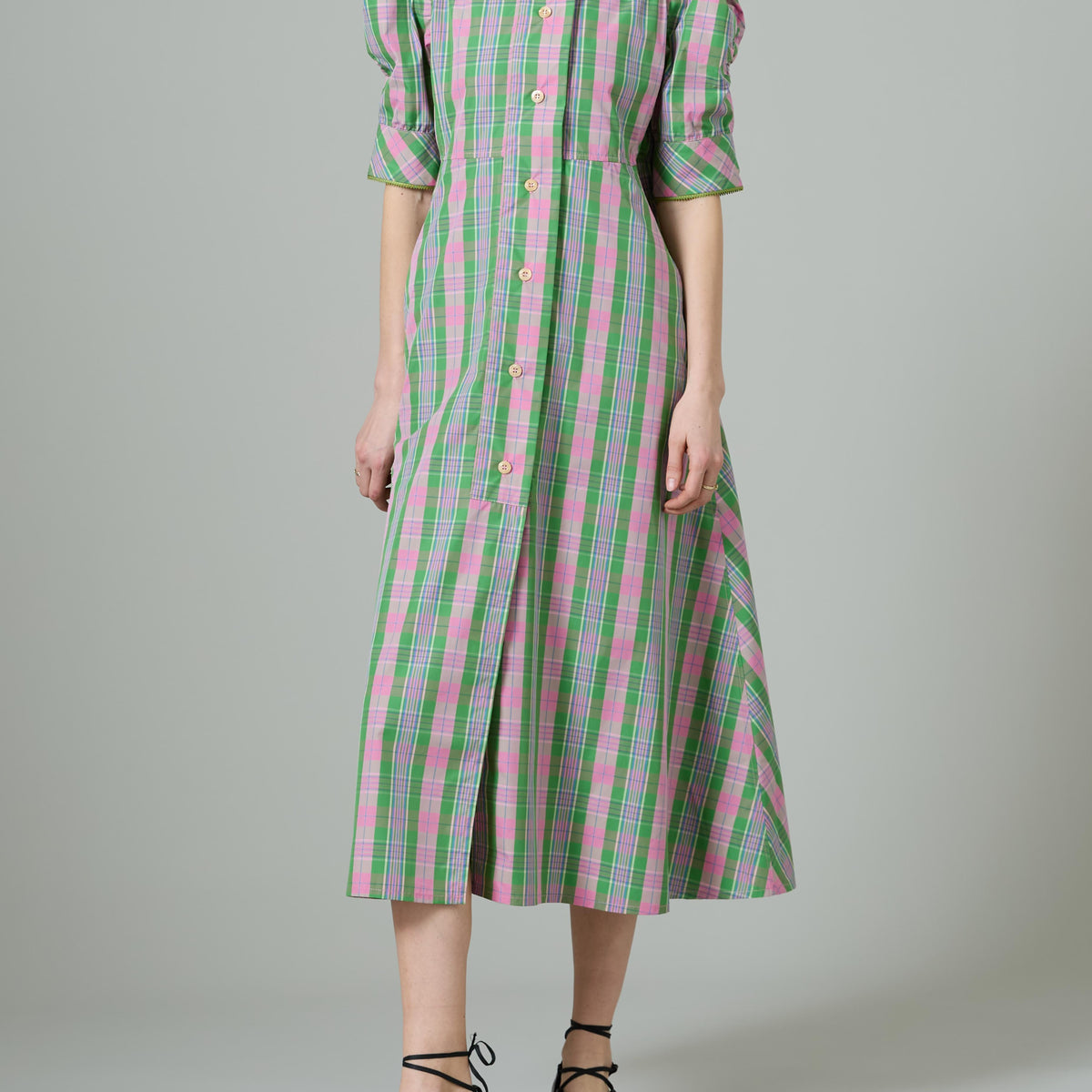 Venetia Dress - Victorian Check - Green and Pink