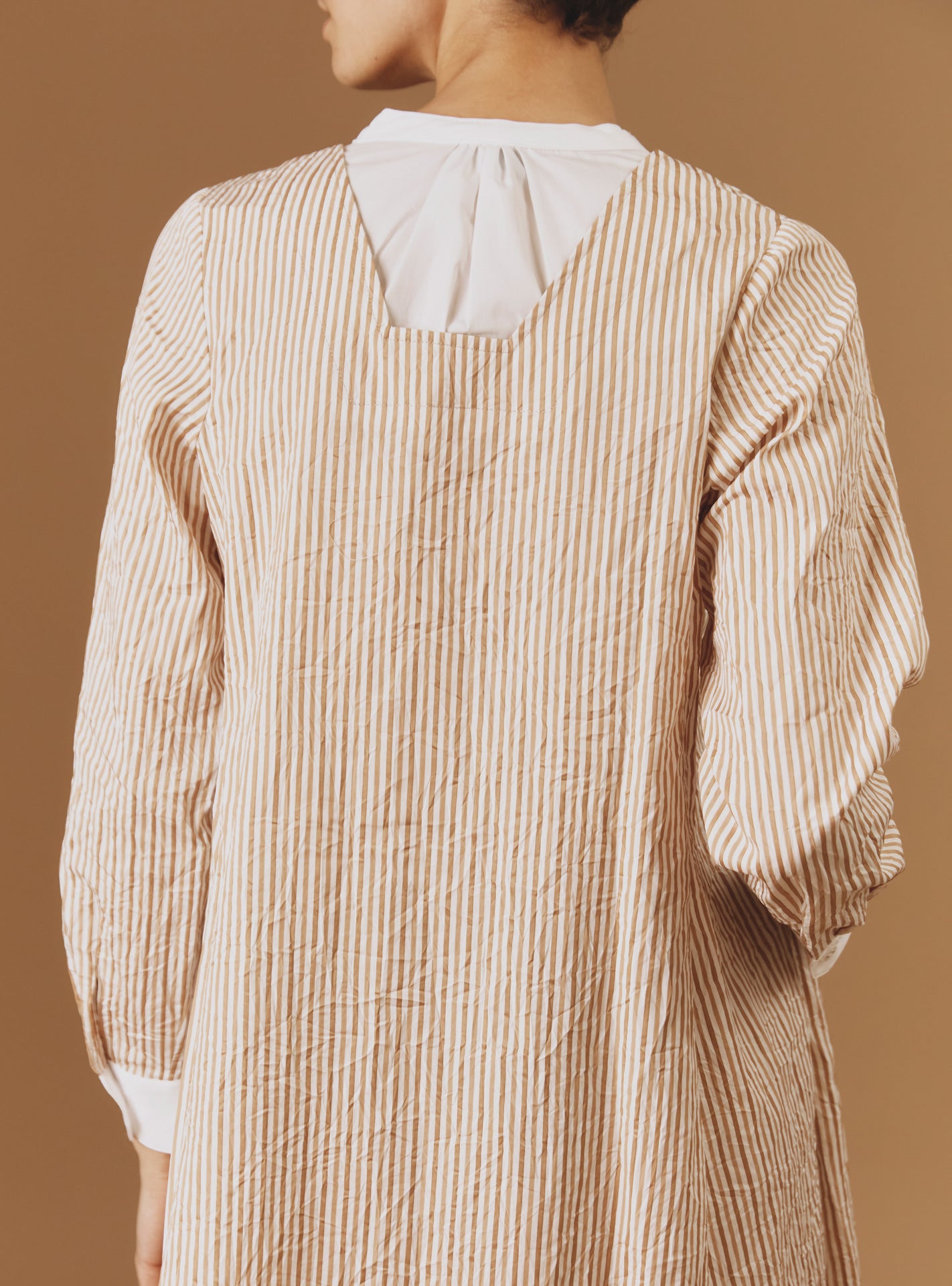 back Close up of Victoria Cappuccino Midi Crinkle satin kaftan by Thierry Colson