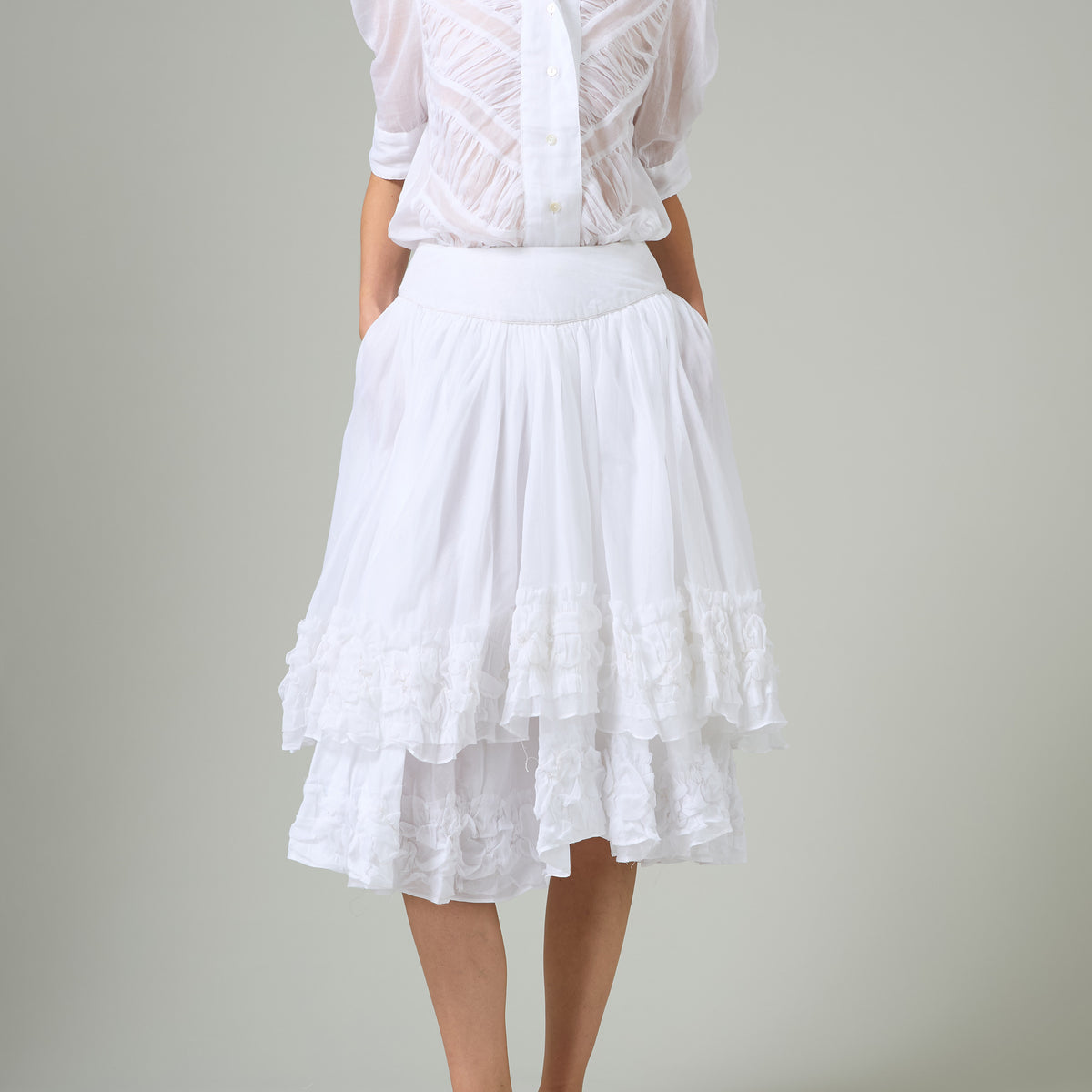 skirt of jane's dress to see the white petticoats pocking Constance Petticoat - Off Final Sale:No returns/exchanges Luxury Champagne Modest Lace model-briege have for adding volume