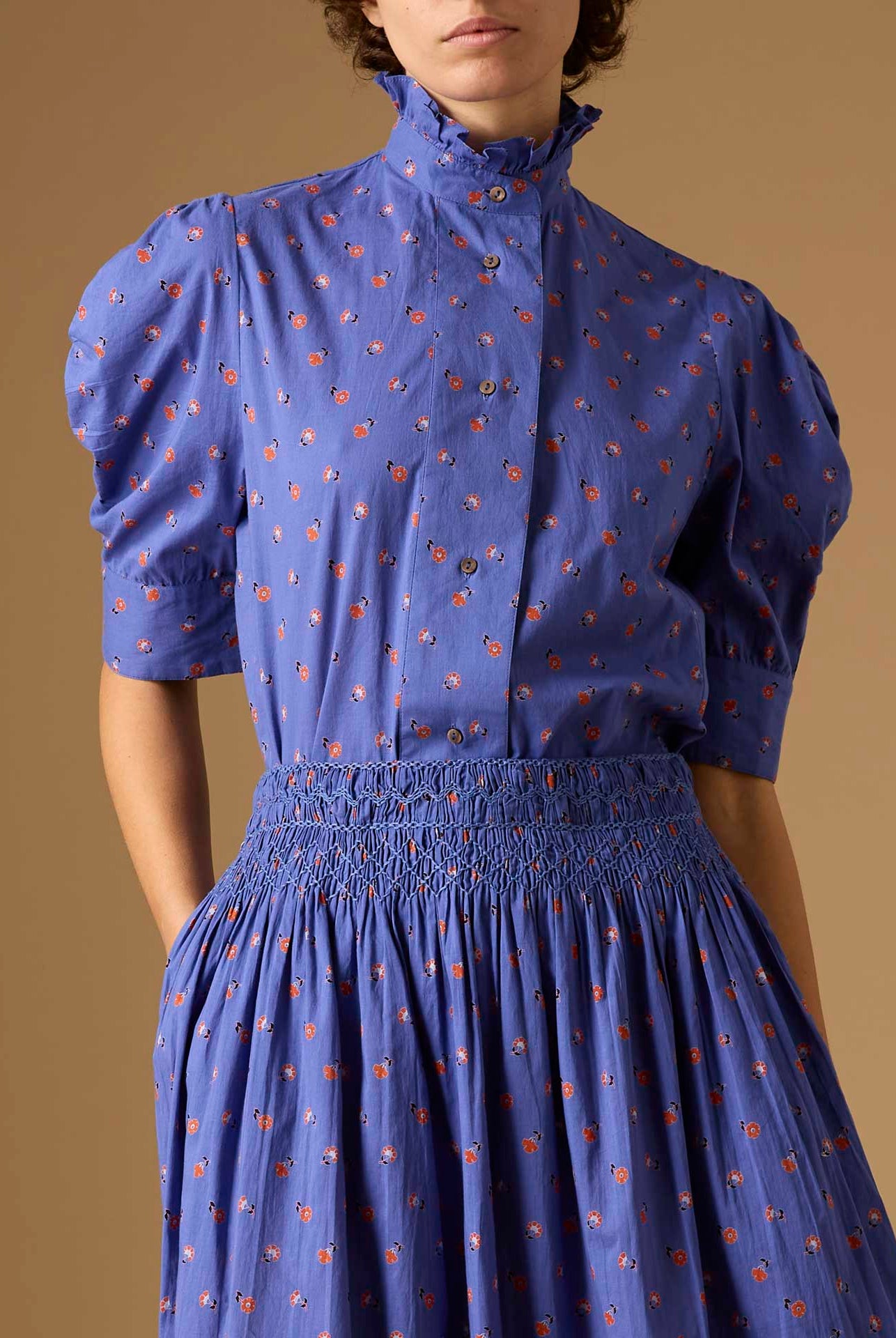 Vita blue blouse and Verde blue Skirt from Pre Spring 2024 by Thierry Colson