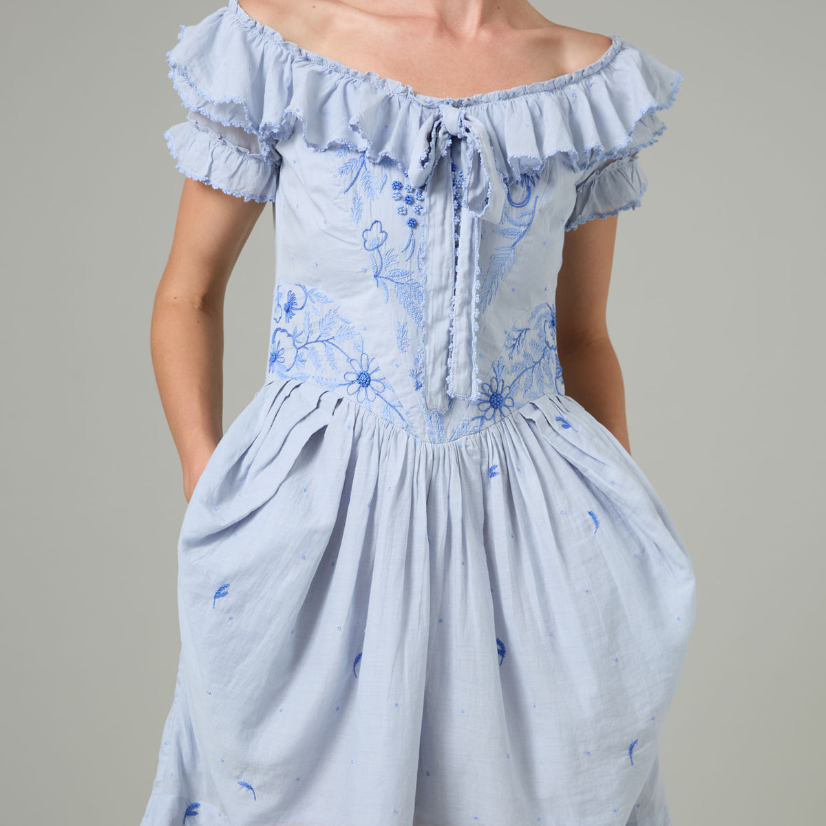 Falbala Mini Dress - Wild Flower Embroidery