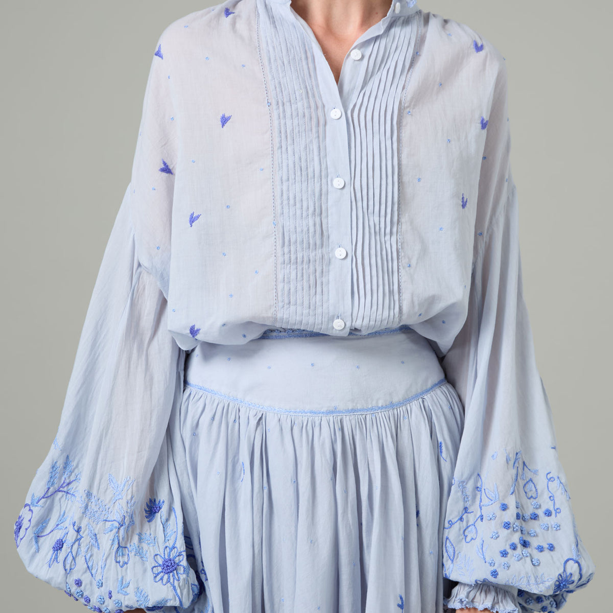 Slava Blouse - Wild Flower Embroidery - Blue – Thierry Colson