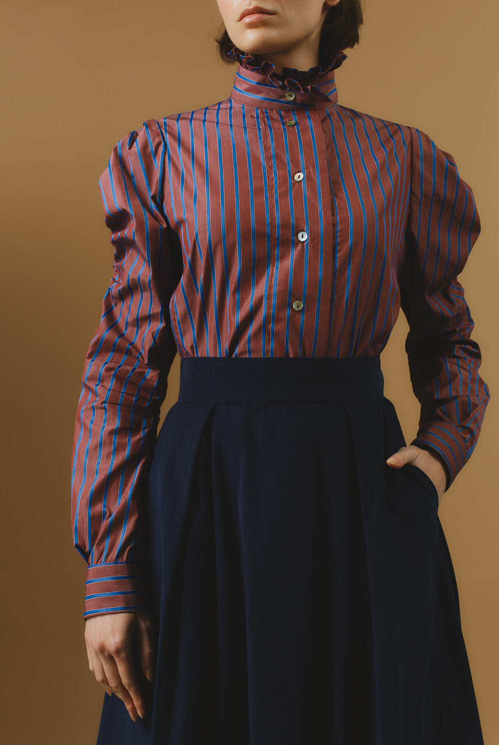 Wind County Brown Blue Stripes Blouse by Thierry Colson
