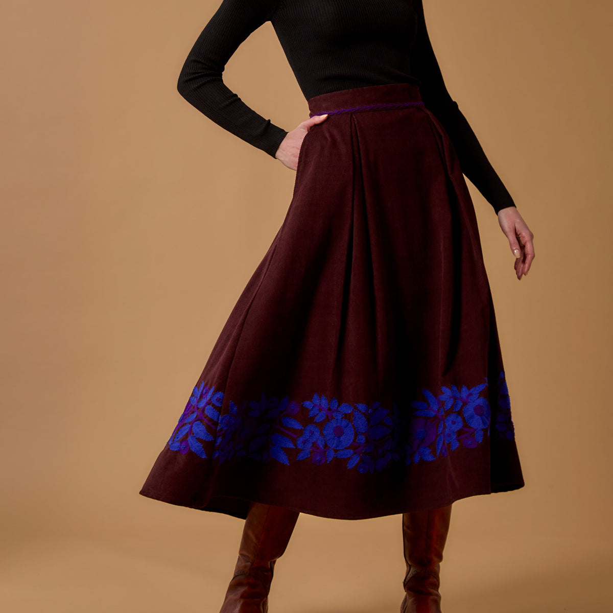 Wynona Chocolate/Cobalt & Purple Skirt - Thierry Colson