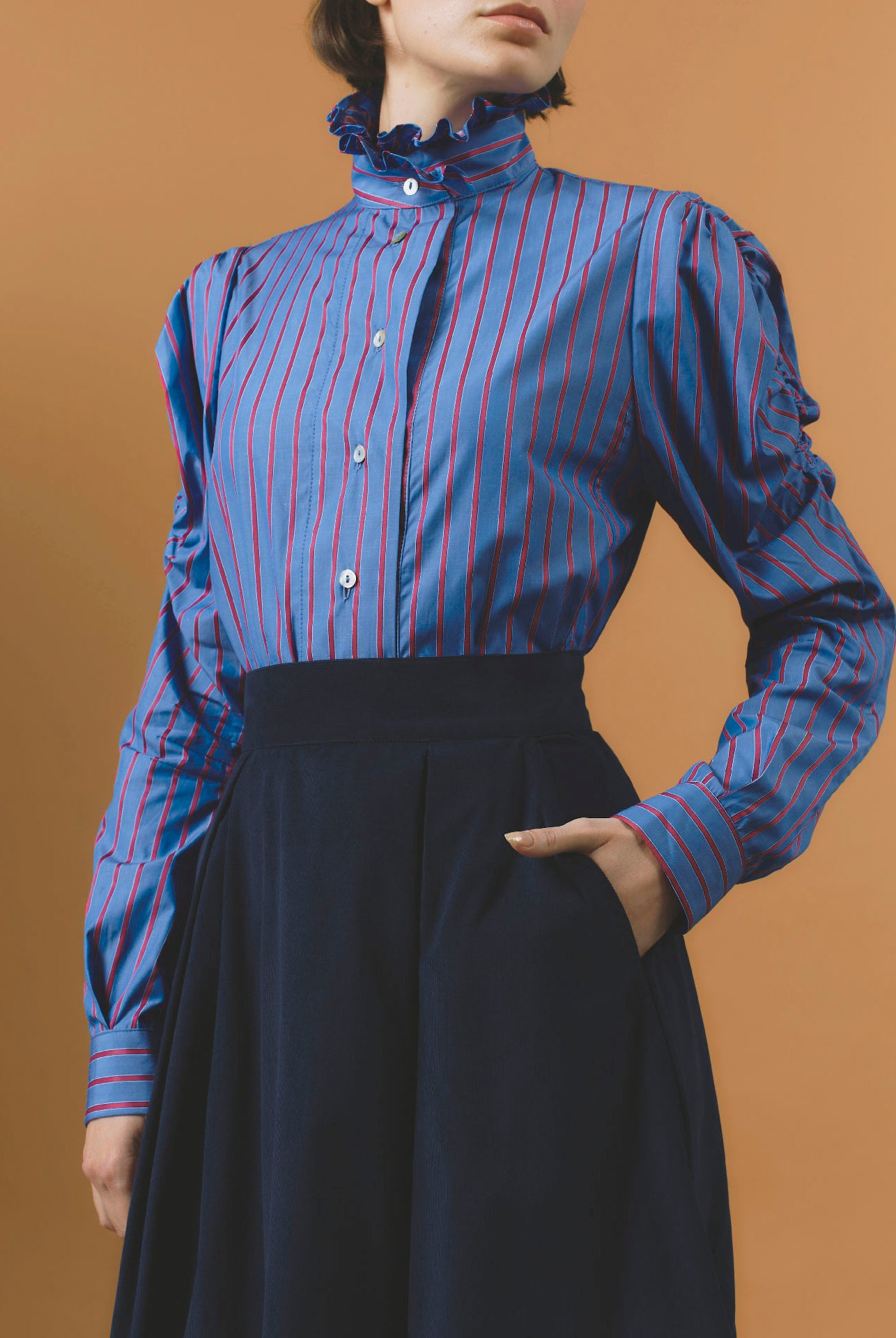 Front view of Wind Bluet / Cherry Stripes Blouse - County by Thierry Colson