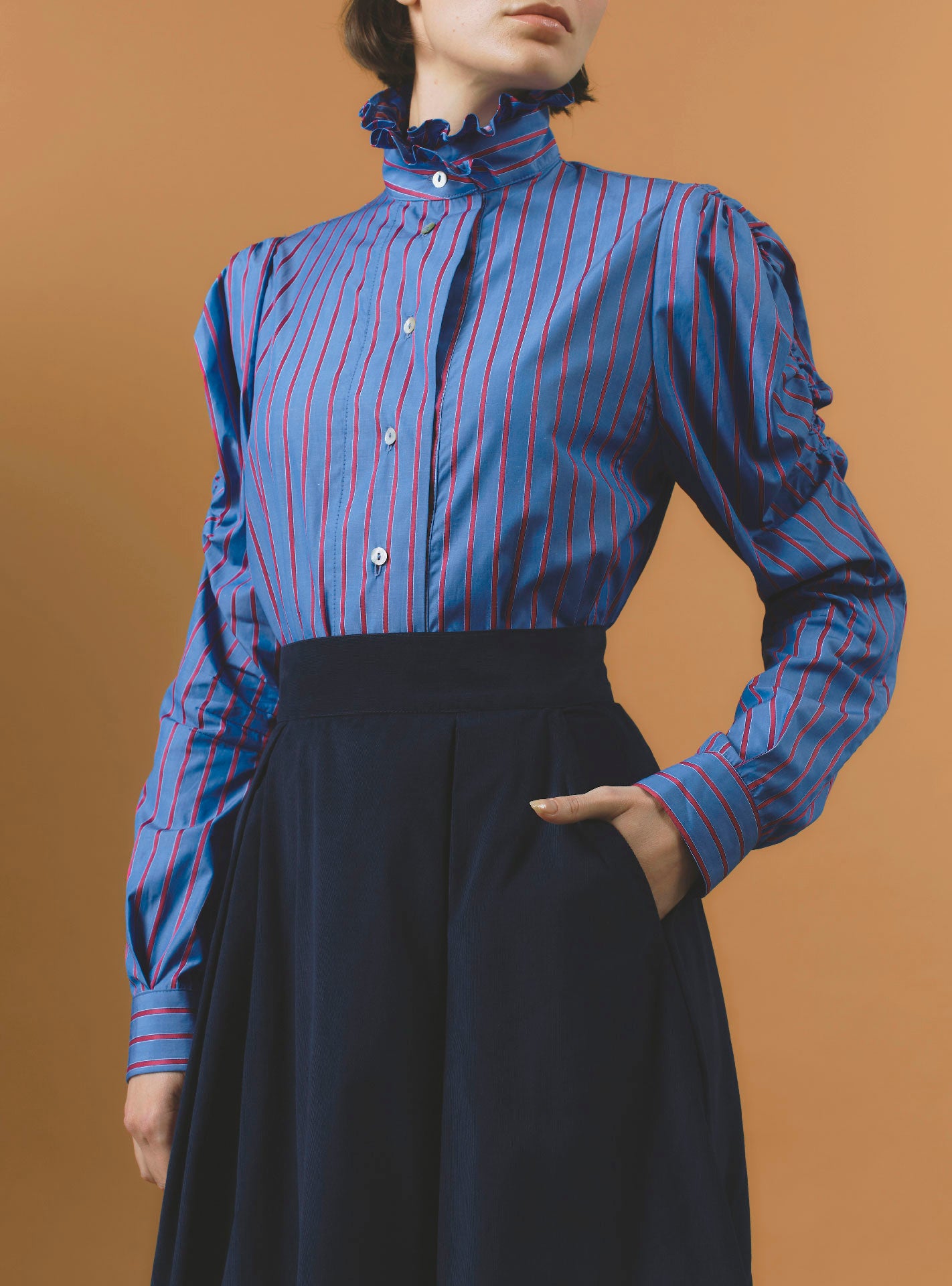 Front view of Wind  Bluet / Cherry Stripes Blouse - County by Thierry Colson