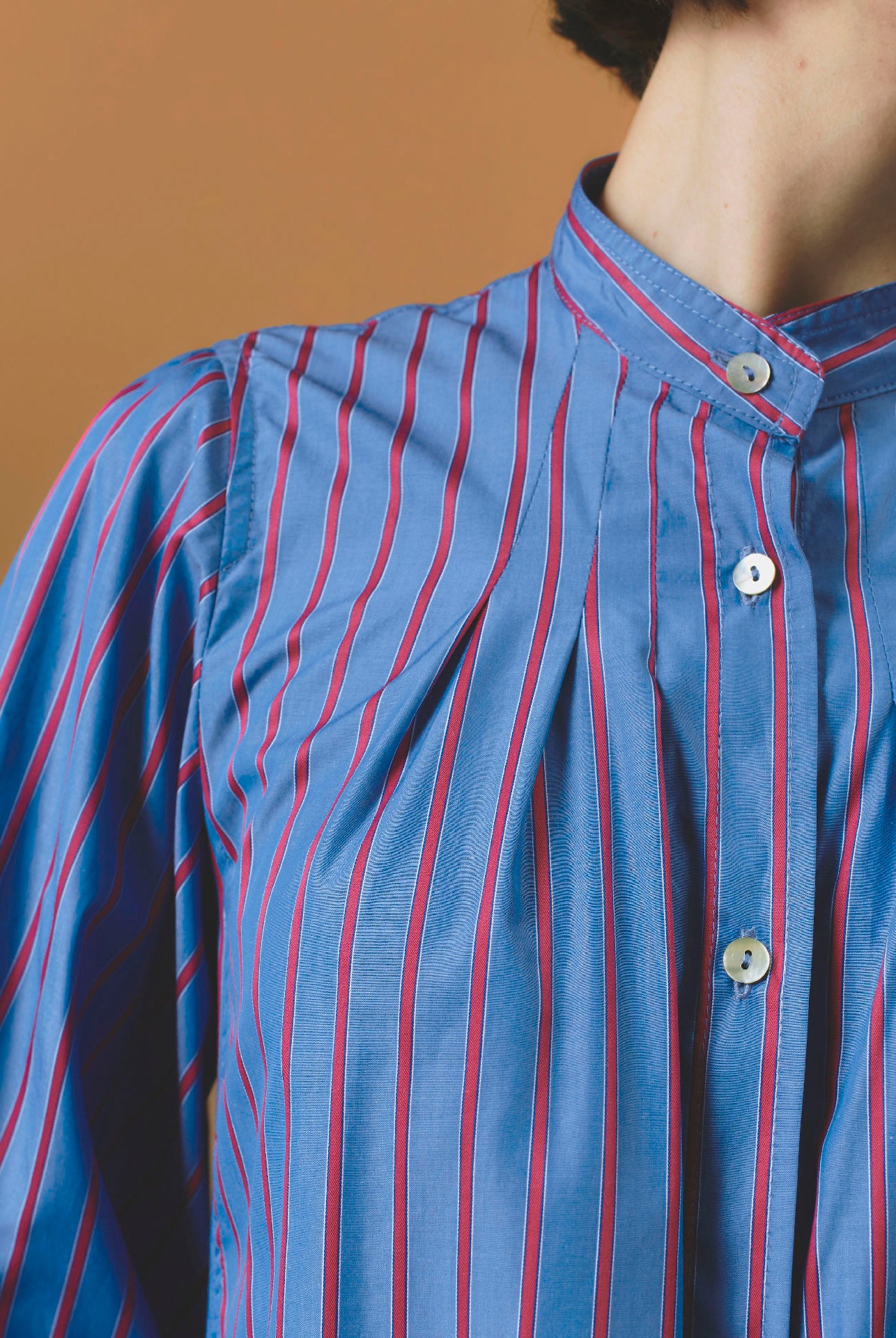 Detail of Yana Bluet Cherry Stripes Blouse - County by Thierry Colson