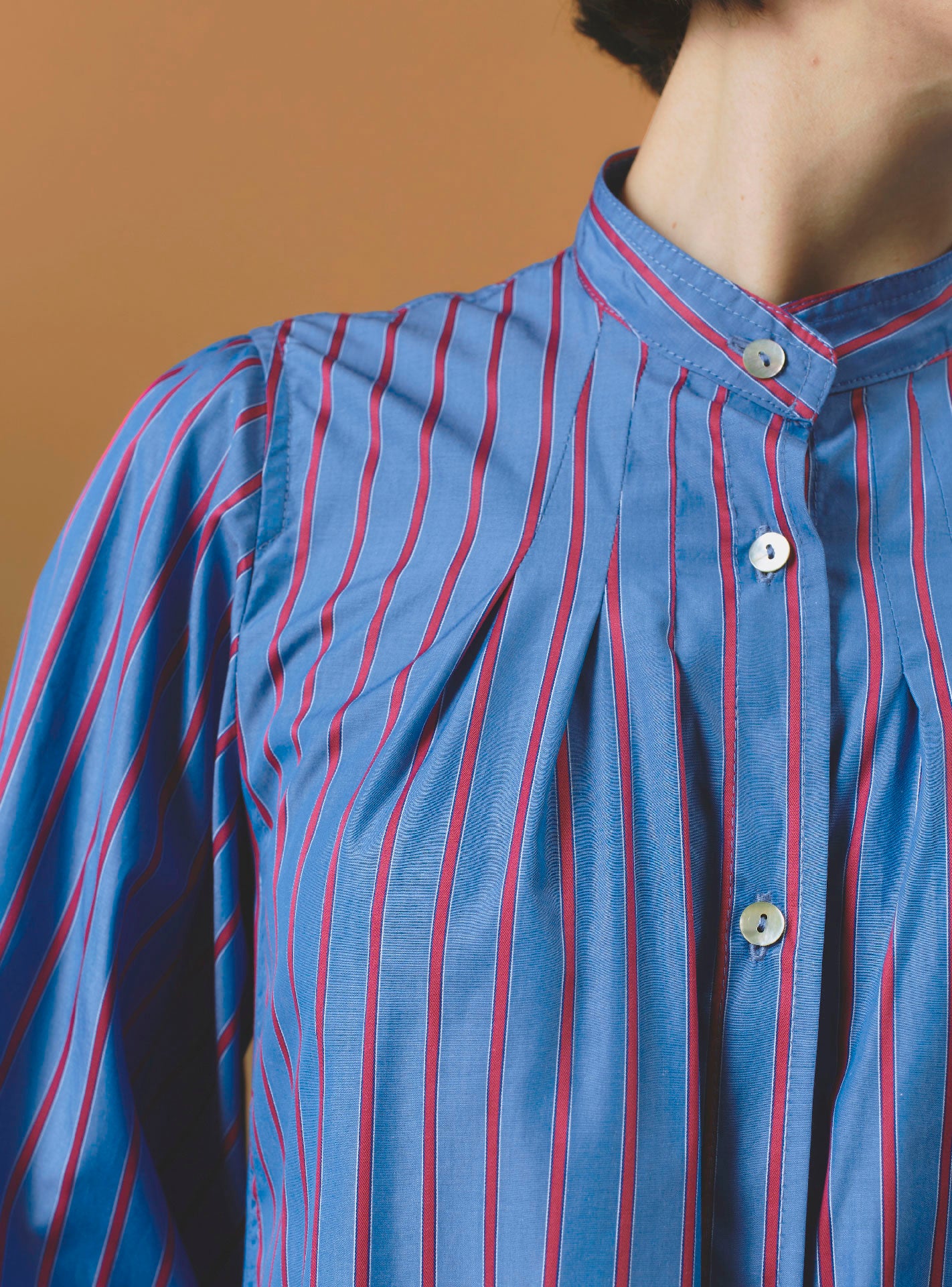Detail of Yana  Bluet Cherry Stripes Blouse - County by Thierry Colson