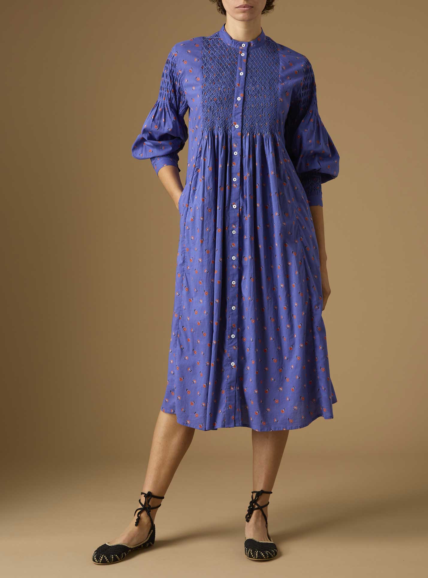 Front view of Yvana Blue dress by Thierry Colson - Pre Spring 2024