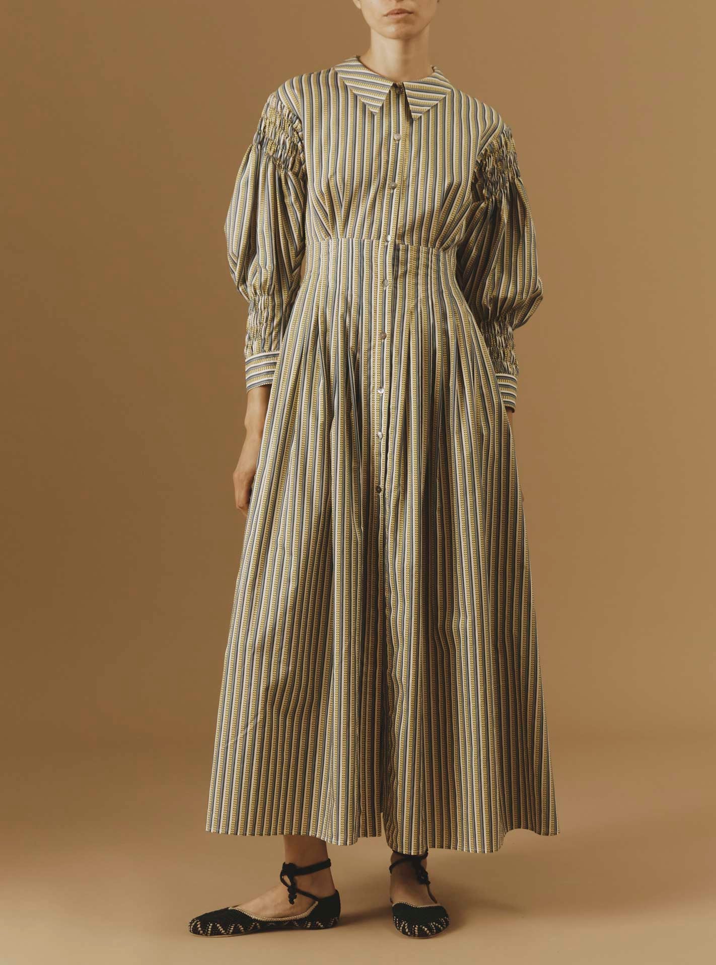 Front view of Zoe yellow long Dress by Thierry Colson