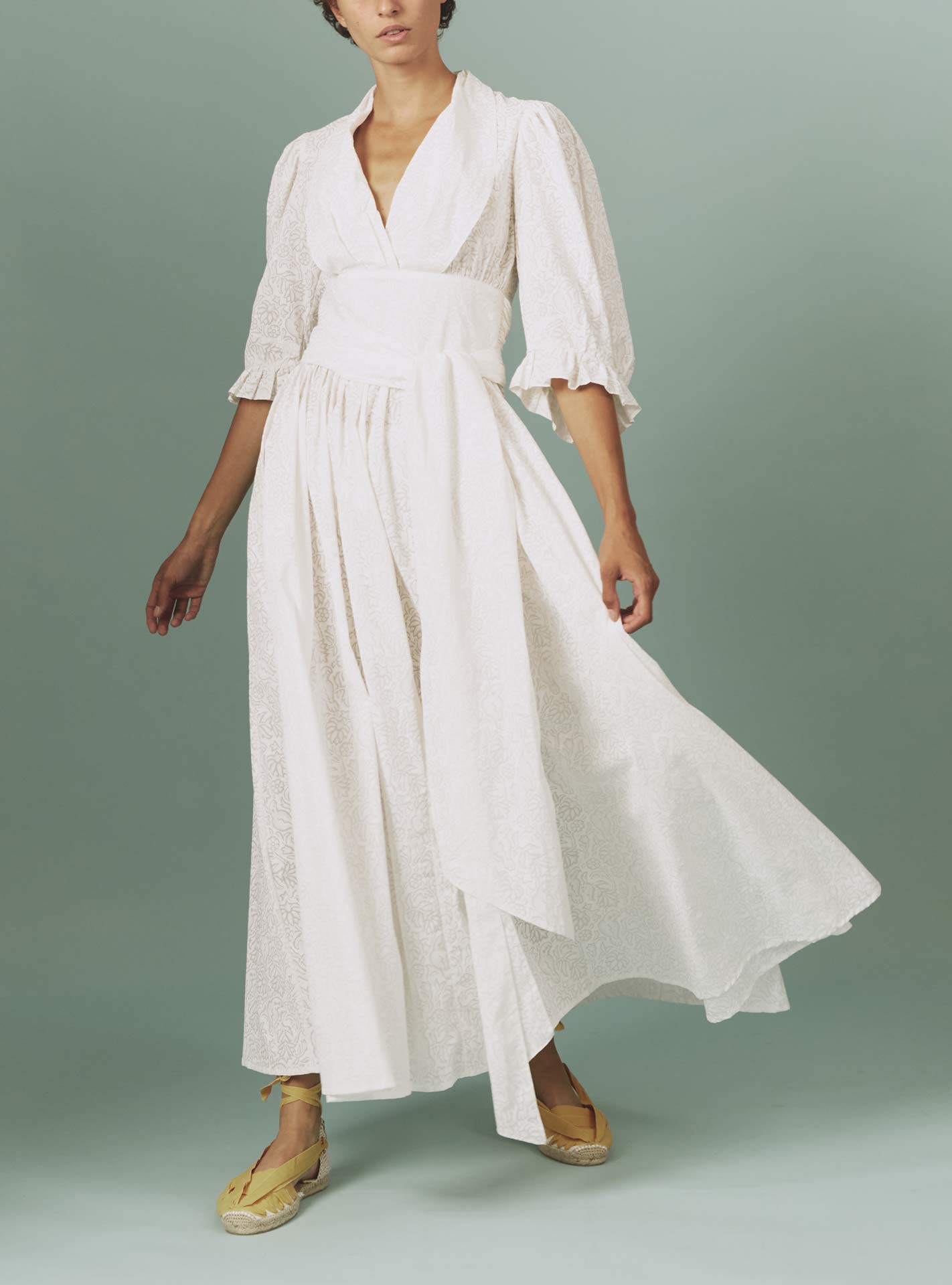 Front view of Zorah White Parrot Print Dress by Thierry Colson