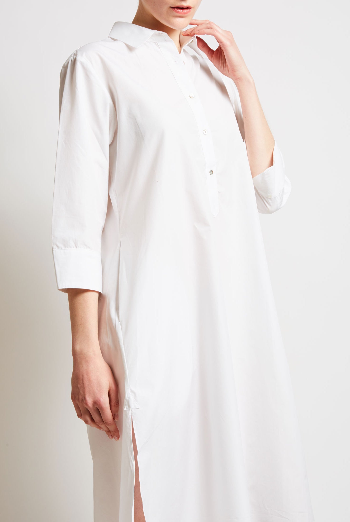 Close up - Iconic Angelica White Shirt knee Dress by Thierry Colson