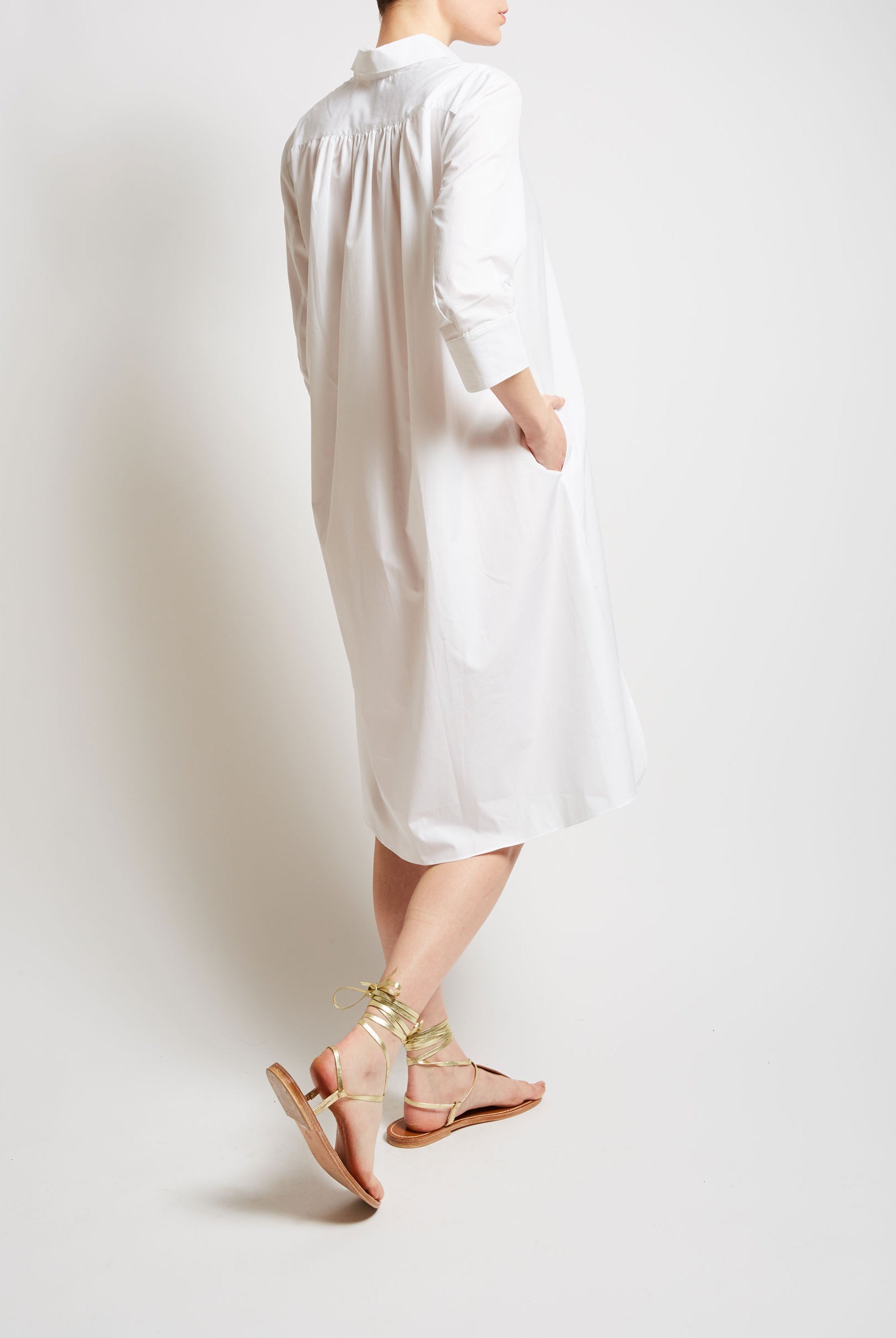 Back view - Iconic Angelica White Shirt knee Dress by Thierry Colson