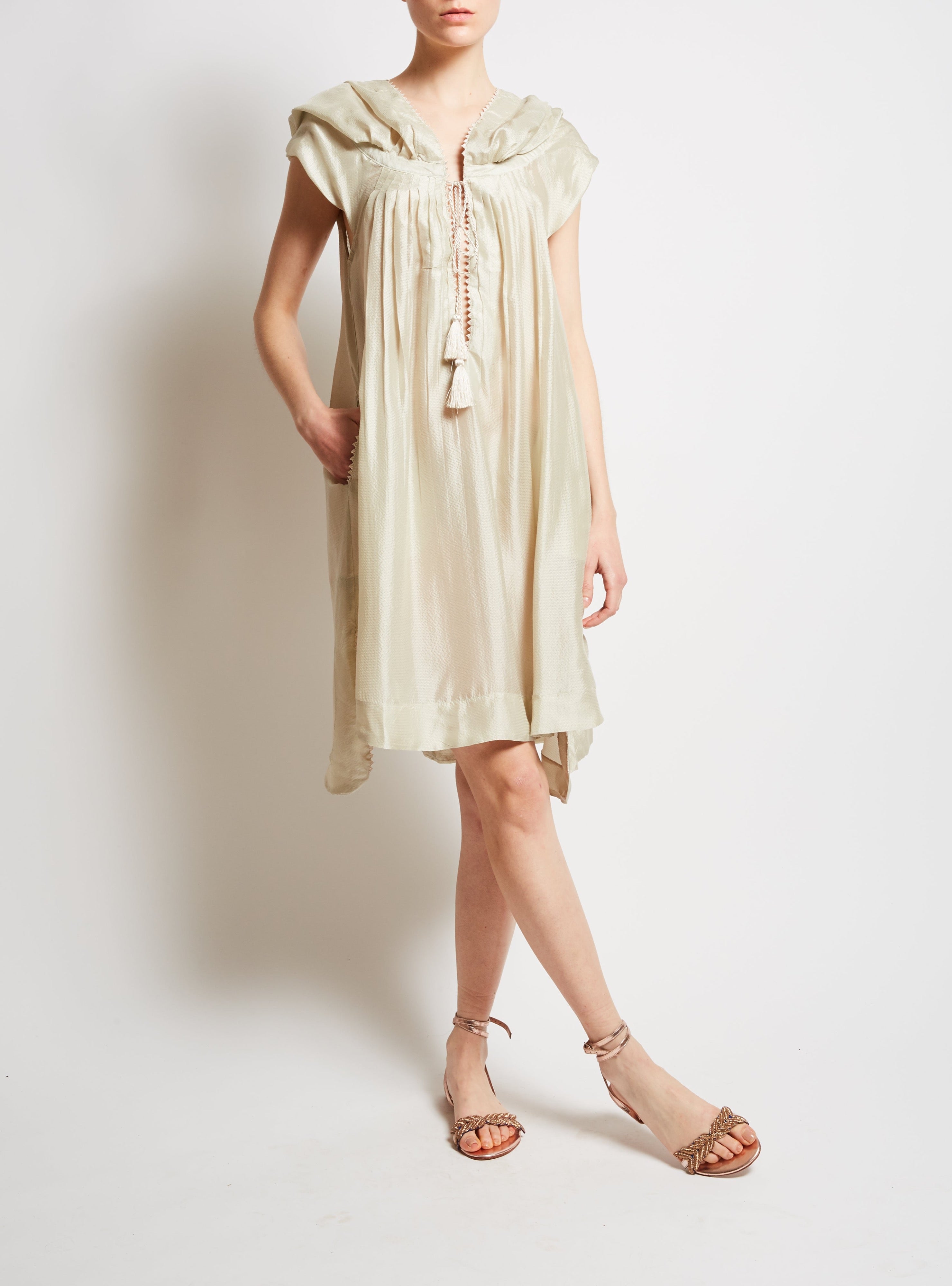 front view Eros Linden Silk Kaftan by Thierry Colson