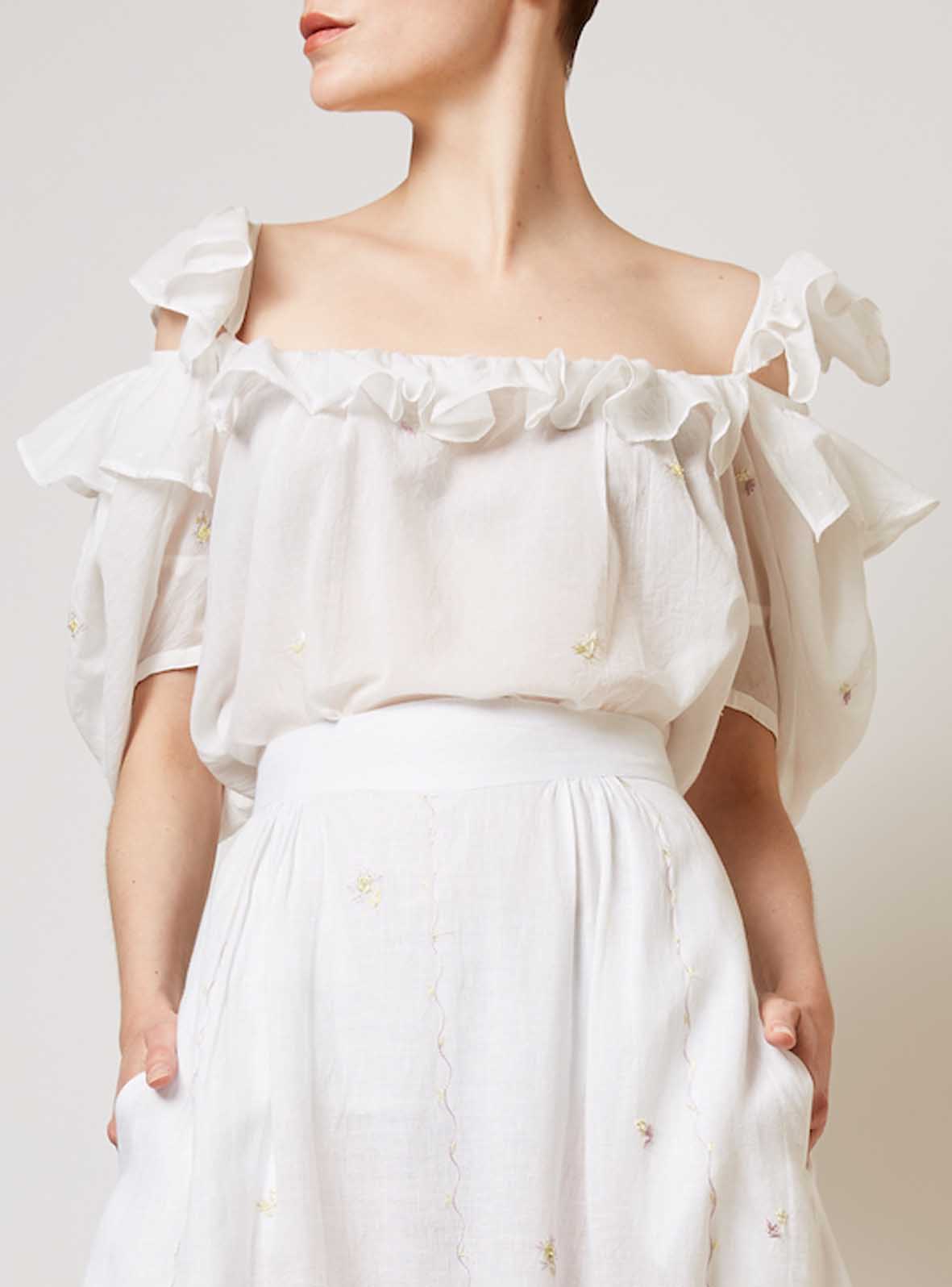 Front view of Venus boudoir white blouse by Thierry Colson