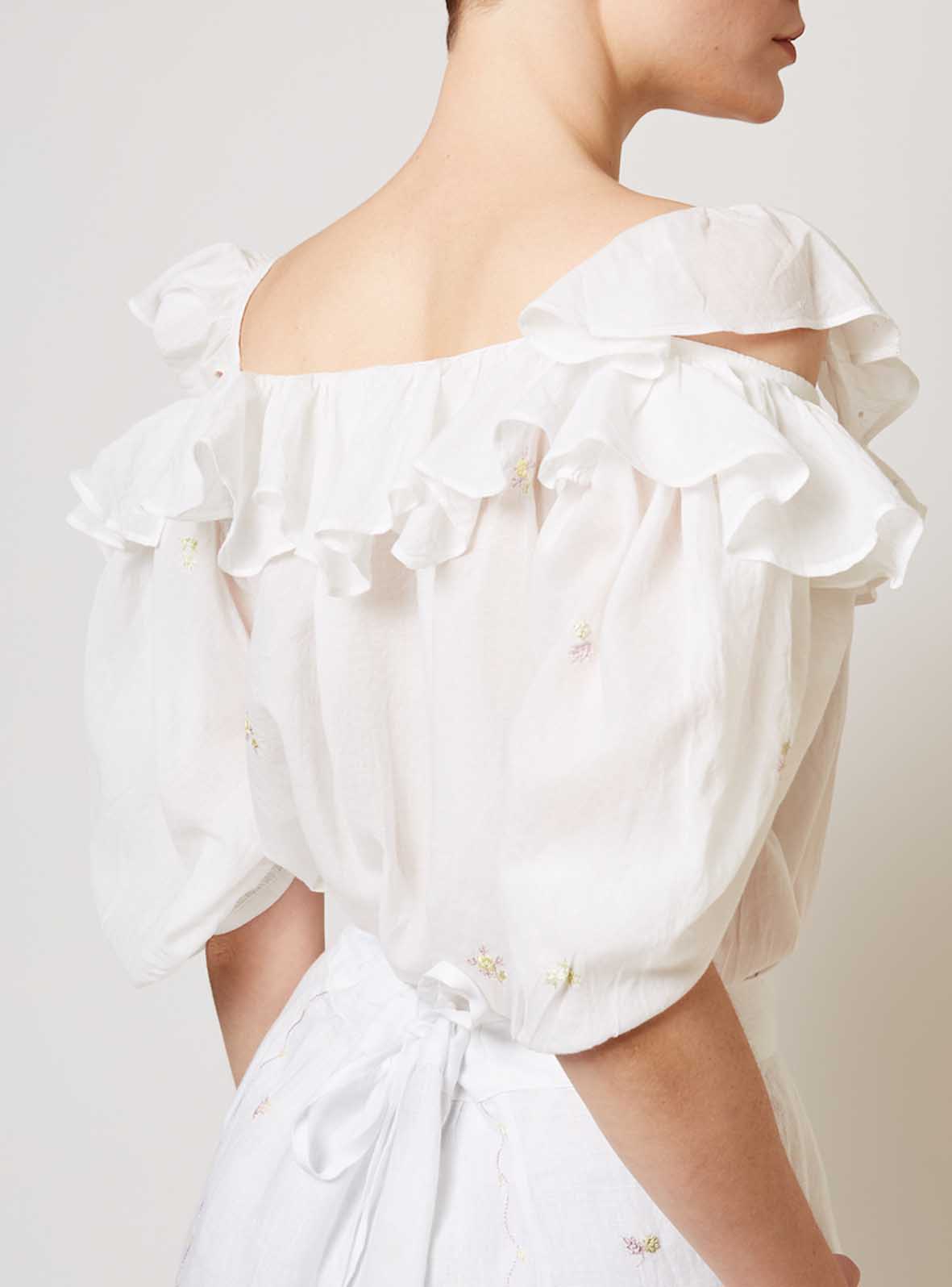Back view of Venus boudoir white blouse by Thierry Colson