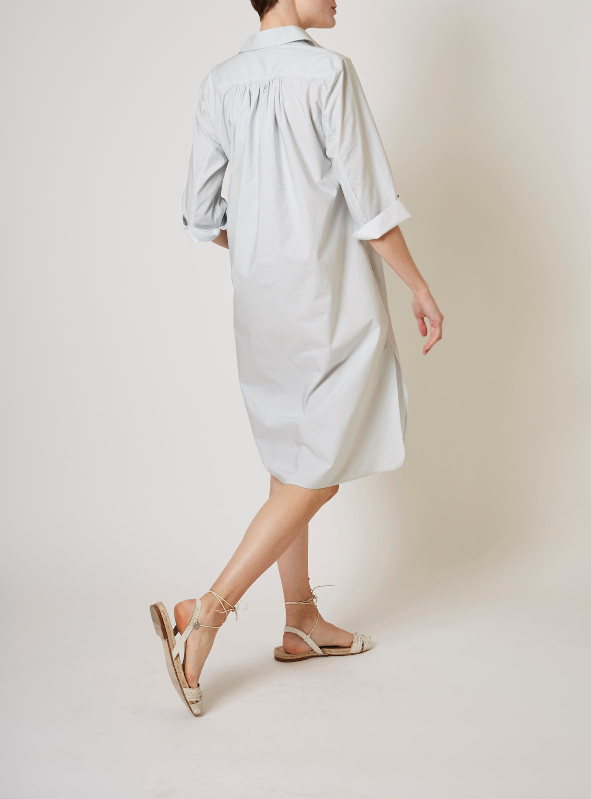 Back view of Angelica Pearl grey shirt Dress by Thierry Colson