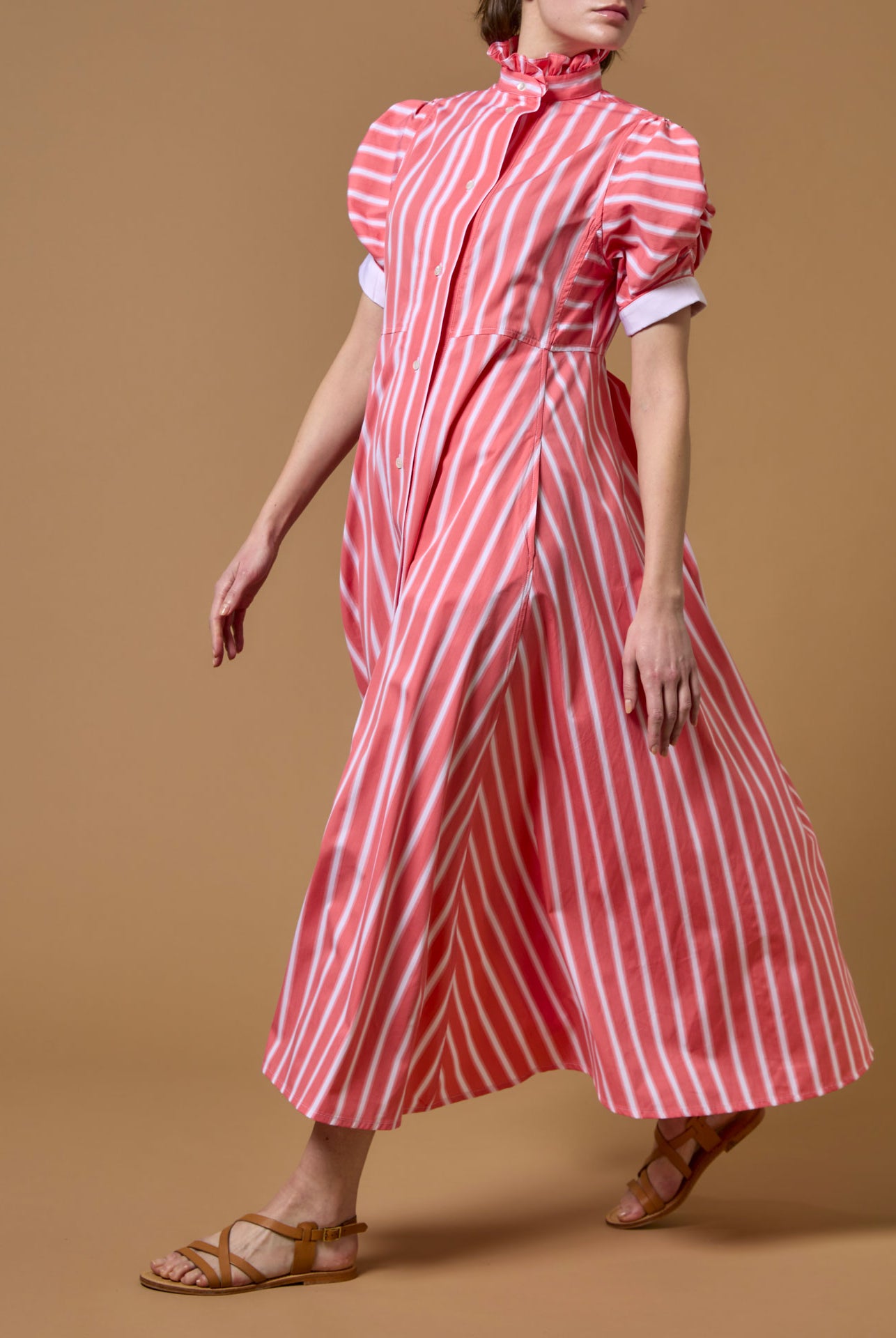 Side view - Venetia Coral Dress - Downing Poplin - Thierry Colson