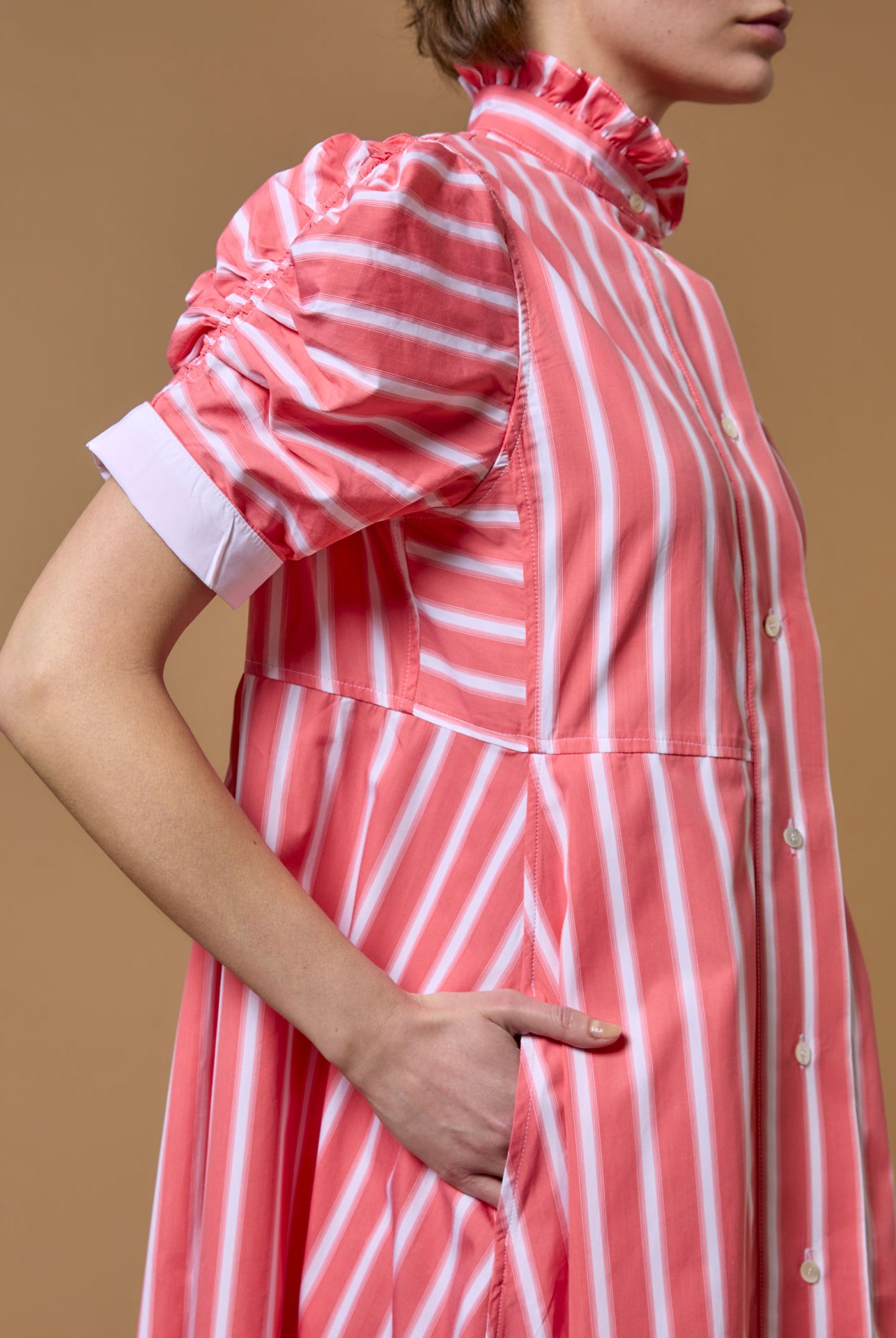Sleeve close up - Venetia Coral Dress - Downing Poplin - Thierry Colson