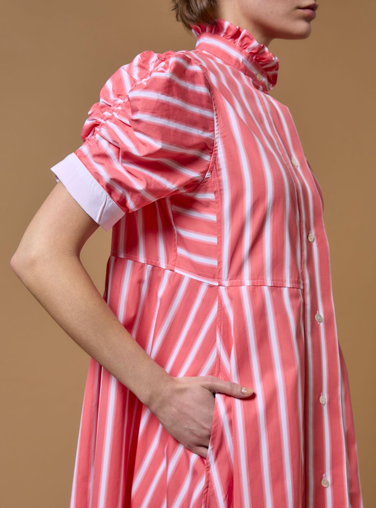 Sleeve close up - Venetia Coral Dress - Downing Poplin - Thierry Colson
