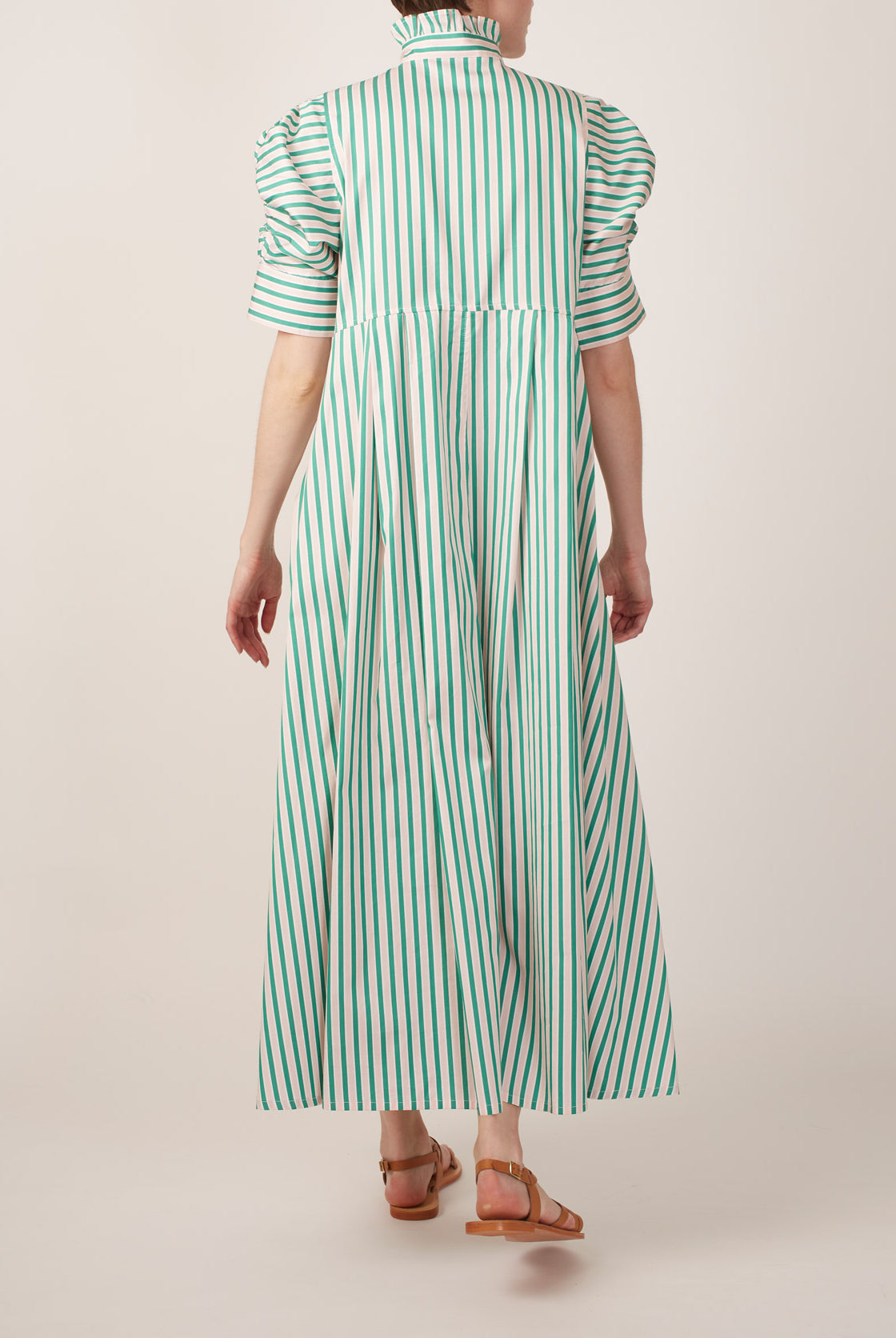 Back view of Venetia Mayfair Green/Salmon/White Dress by Thierry Colson, the perfect dress for summer