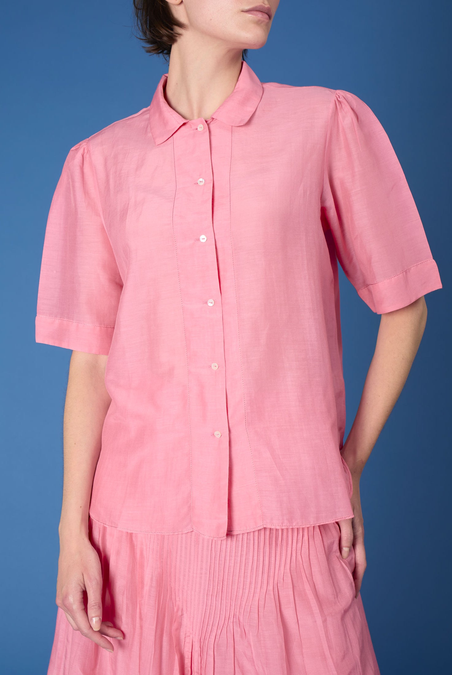 Front view Betty Candy Pink Shirt by Thierry Colson
