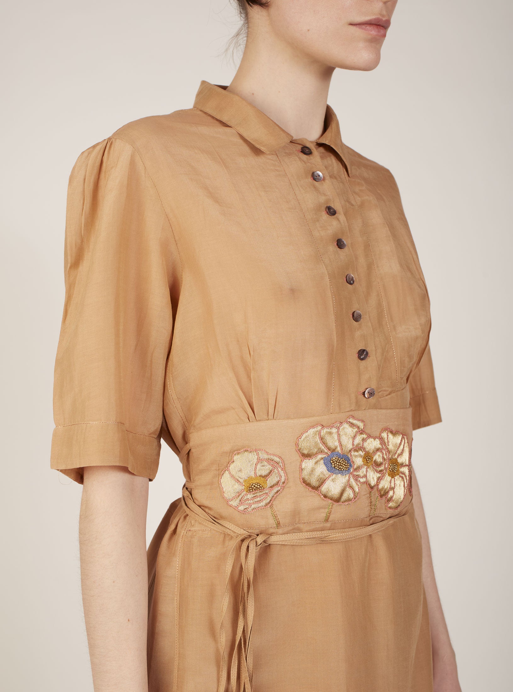 Detail top View Betty Sand Rose Long Dress by Thierry Colson