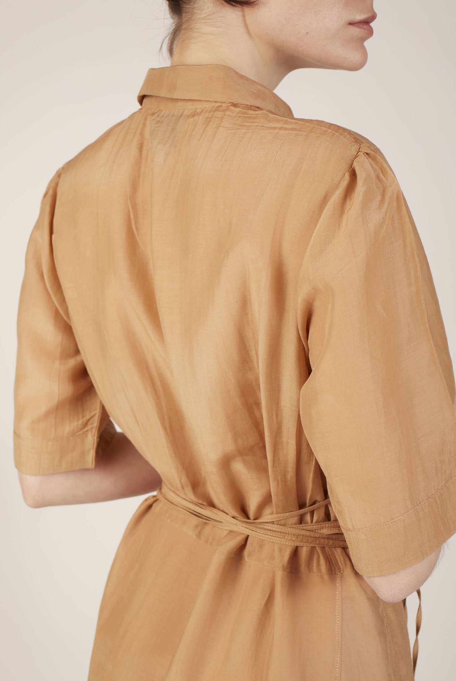 Detail back View Betty Sand Rose Long Dress by Thierry Colson