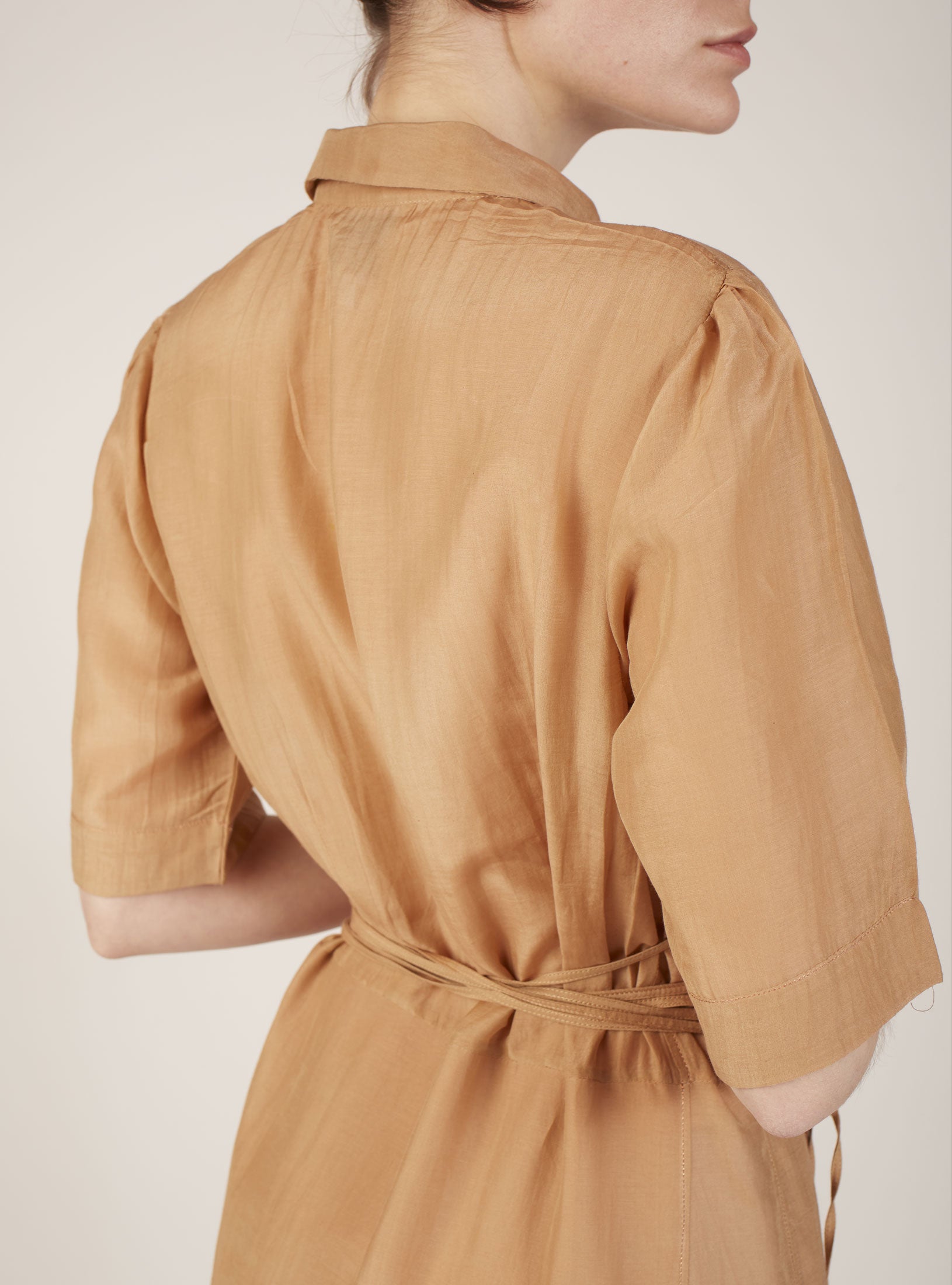 Detail back View Betty Sand Rose Long Dress by Thierry Colson