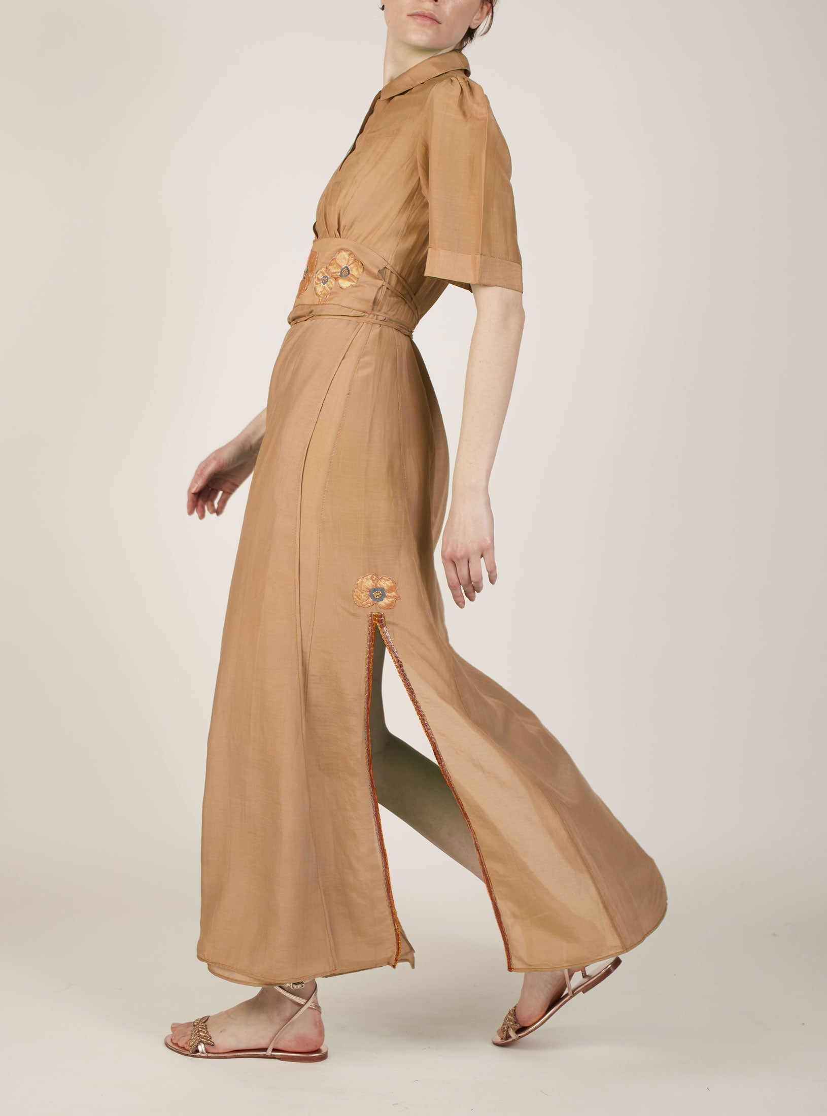 Side View Betty Sand Rose Long Dress by Thierry Colson