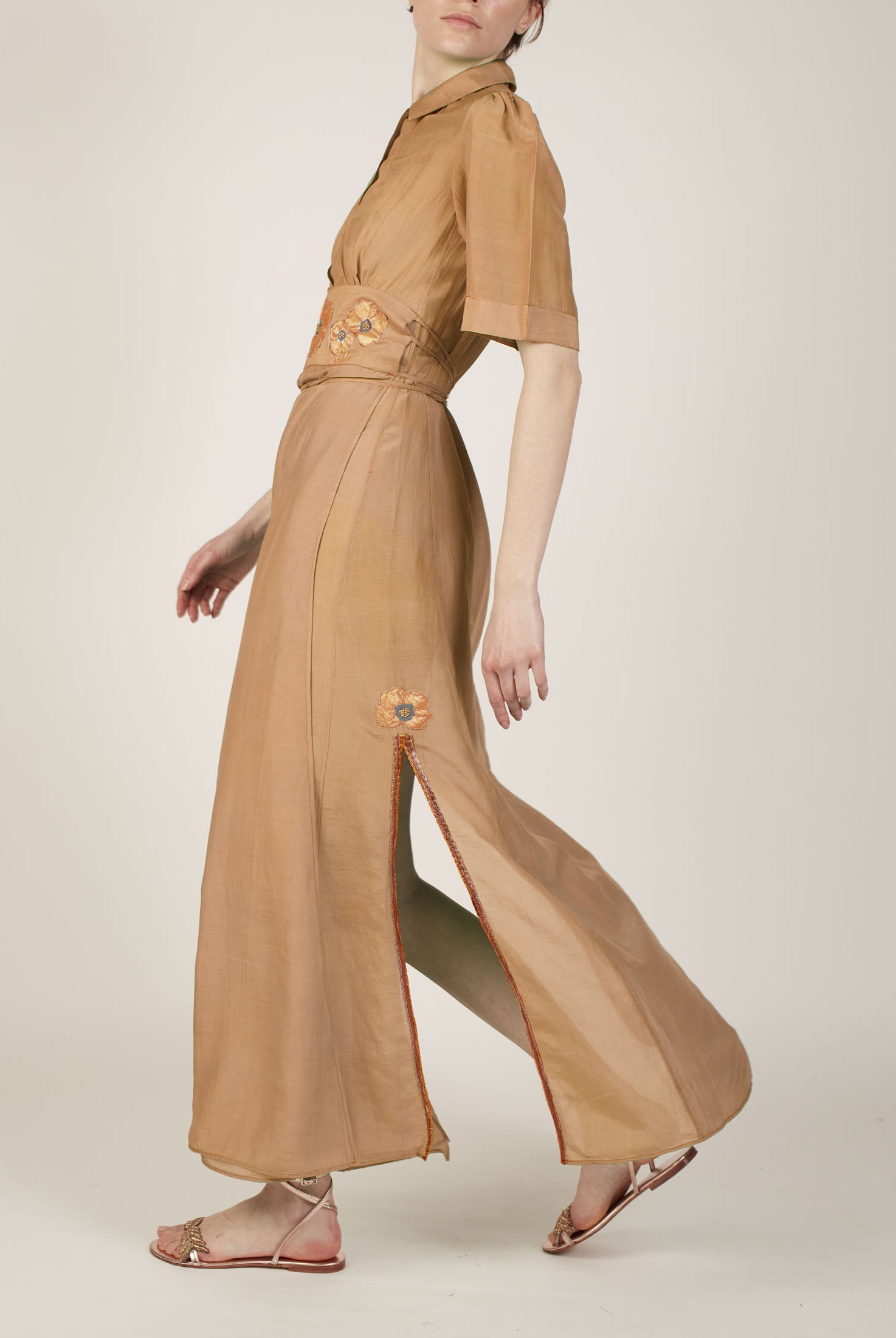 Side View Betty Sand Rose Long Dress by Thierry Colson