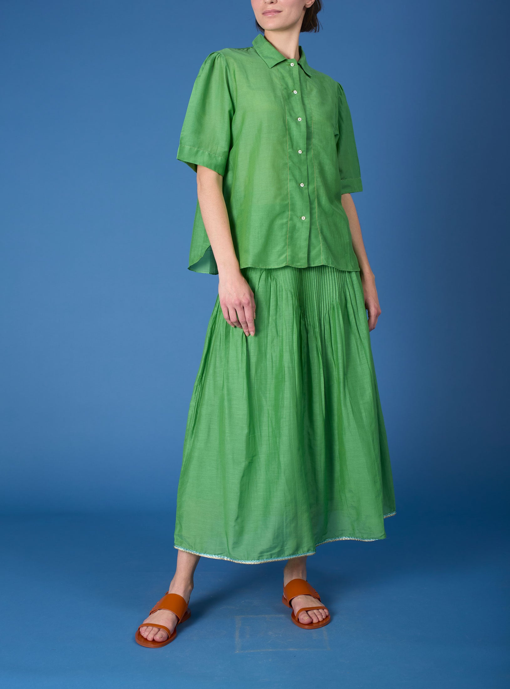 Large view of Betty Gipsy Embroidery Veridian Green Shirt with Verde skirt by Thierry Colson