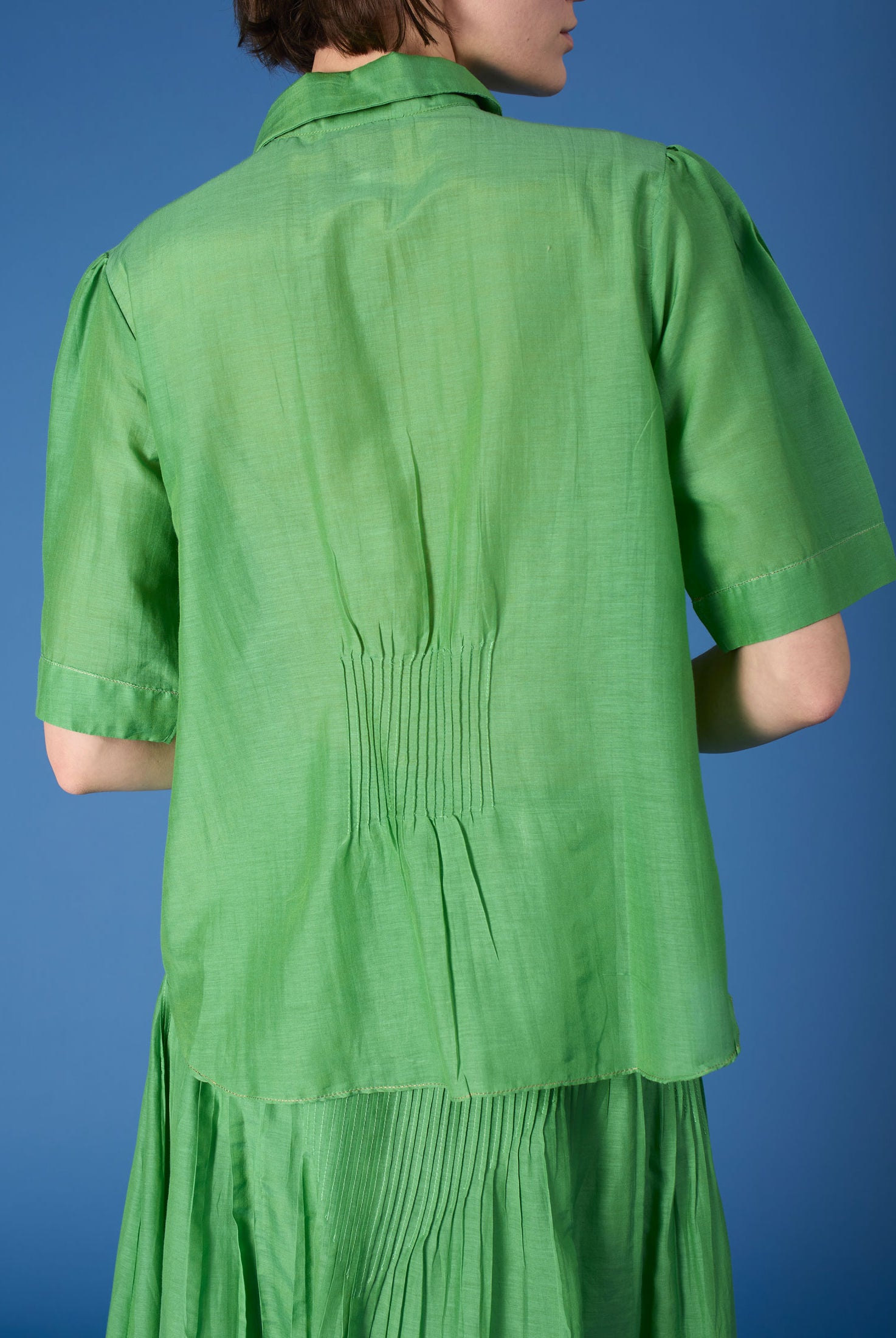 Back view of Betty Gipsy Embroidery Veridian Green Shirt by Thierry Colson
