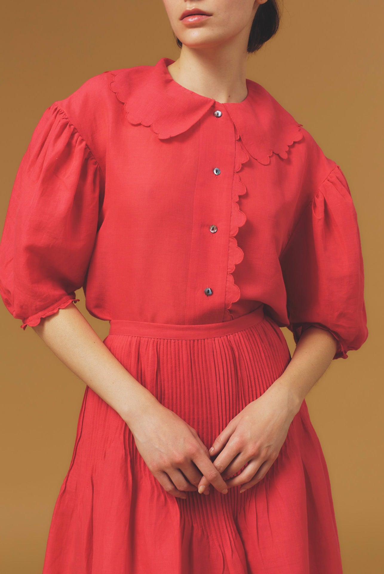 Vanina Barocco Scallops Rapsberry Blouse by Thierry Colson