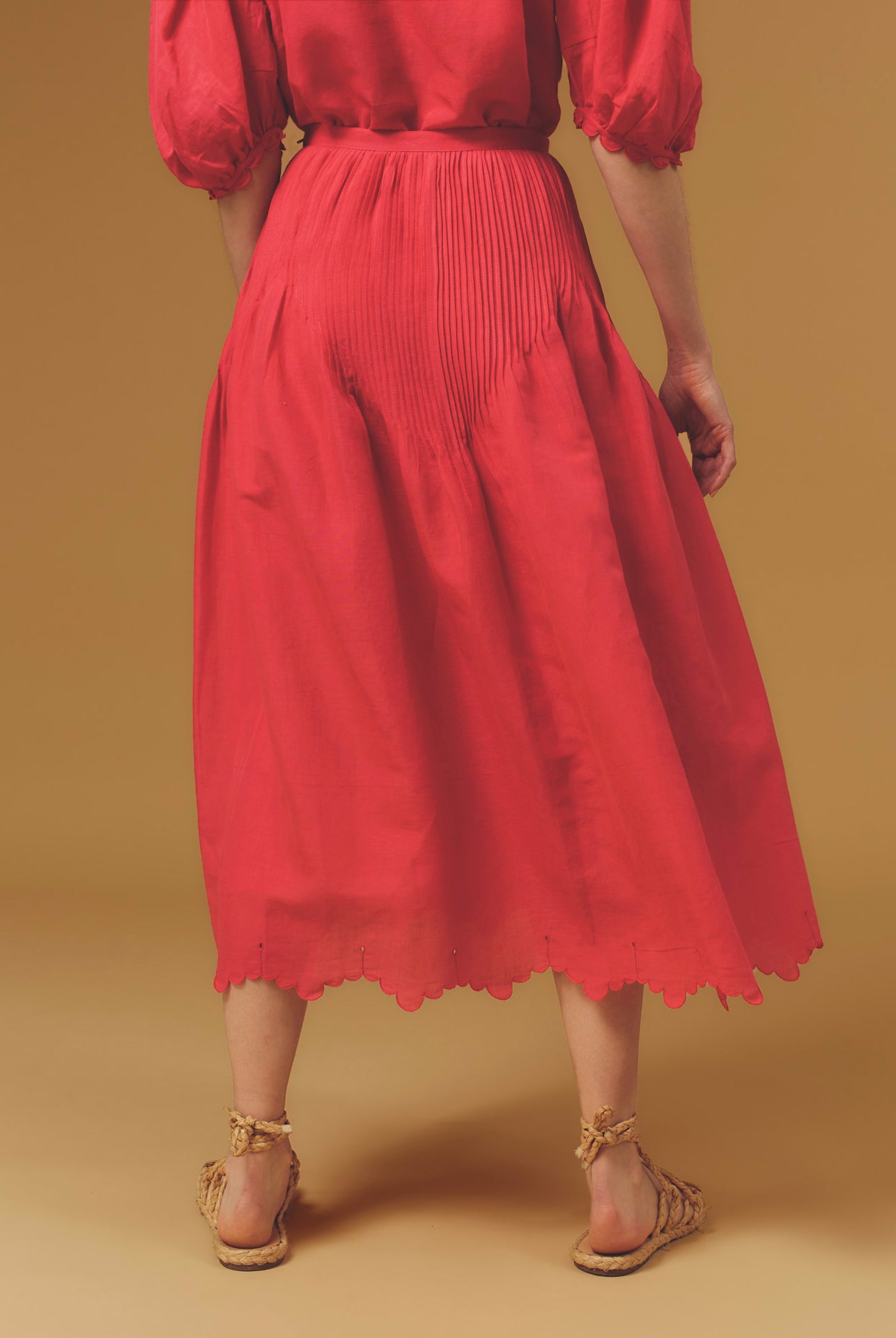Back view of Verde Barocco Scallops Raspberry Skirt by Thierry Colson