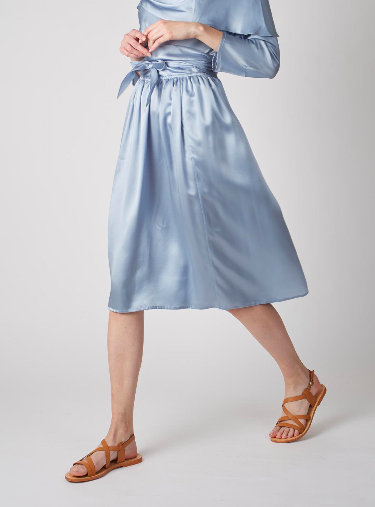 Ylang Silk Silver blue Skirt knee by Thierry Colson