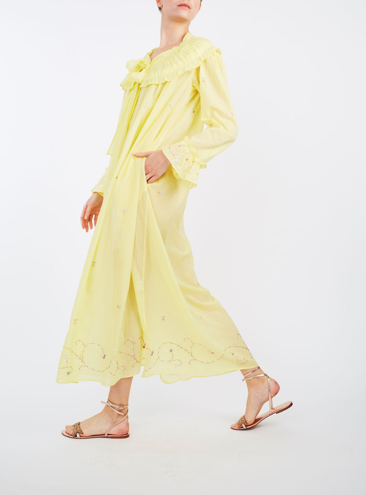 Side view Dauphine sweet lemon dress by Thierry Colson